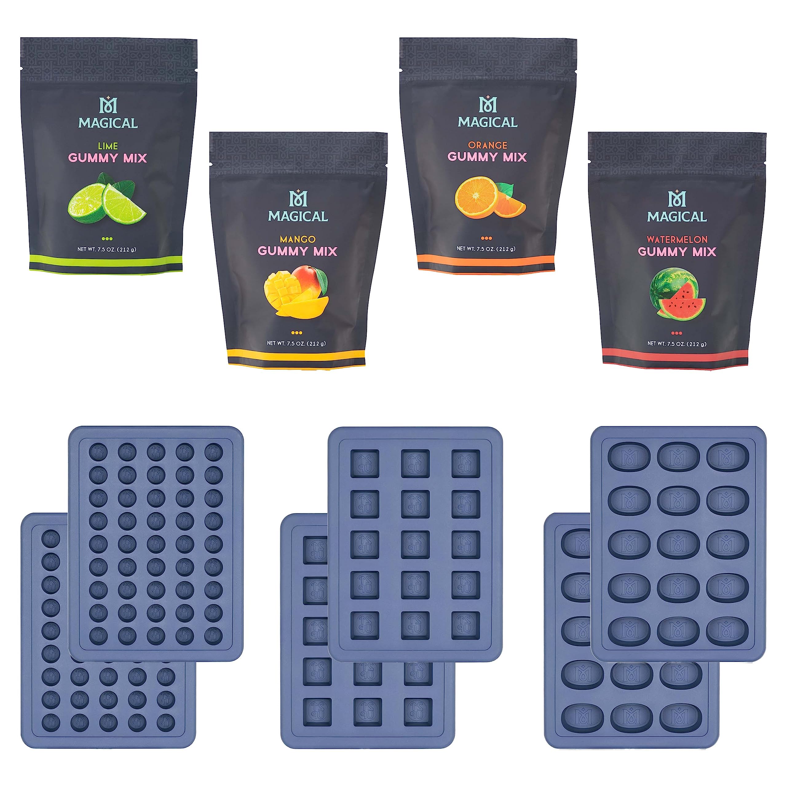 Magical Butter Gummy Mix & Mold Kit – Lime, Orange, Watermelon & Mango Normal Mix with 2 mL, 8 mL & 10 mL Silicone Molds