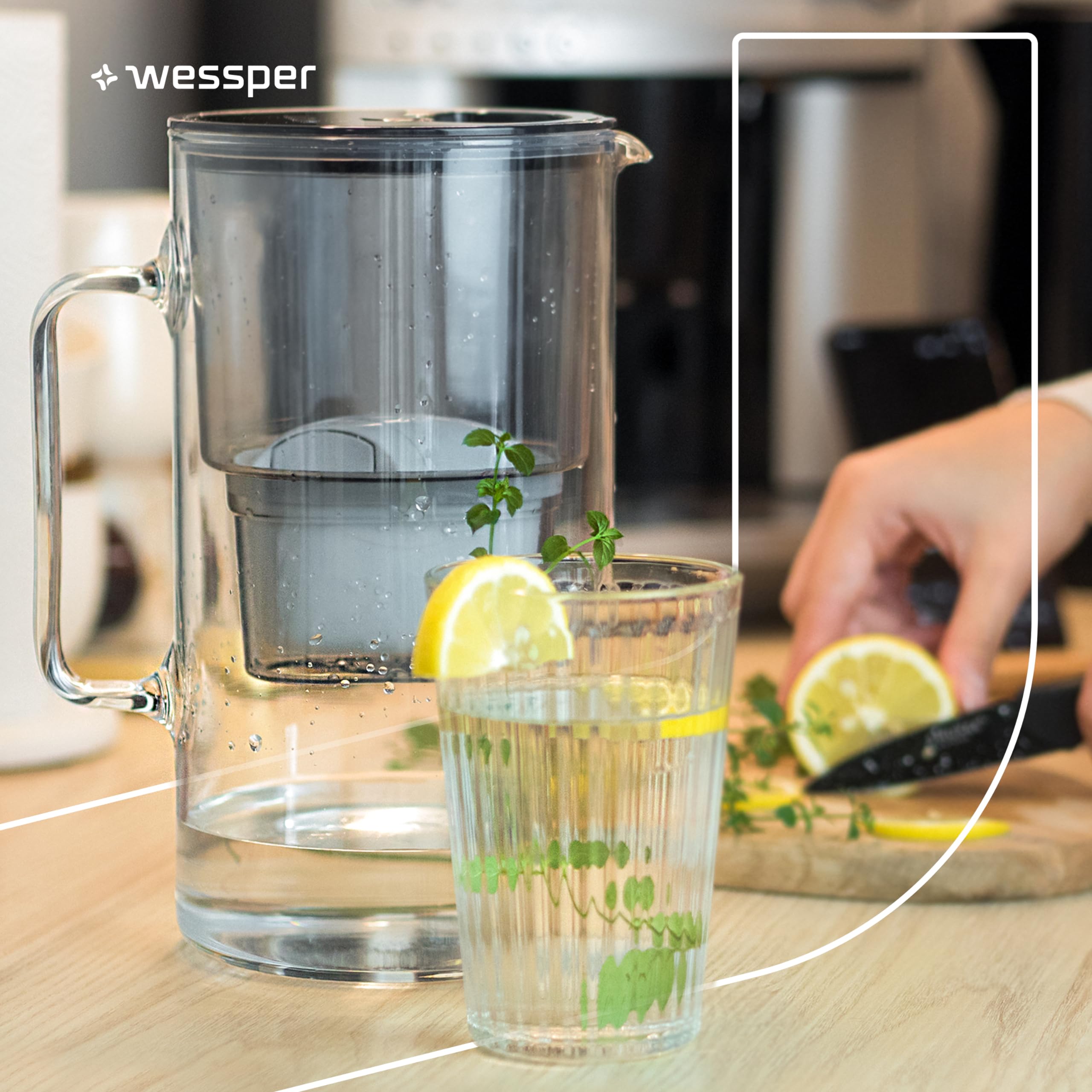 3 Liter Filterkan Wessper Waterfilter Kan 3 Liter - Borosilicaatglas Met 2 Filters Waterfilter Brita Maxtra