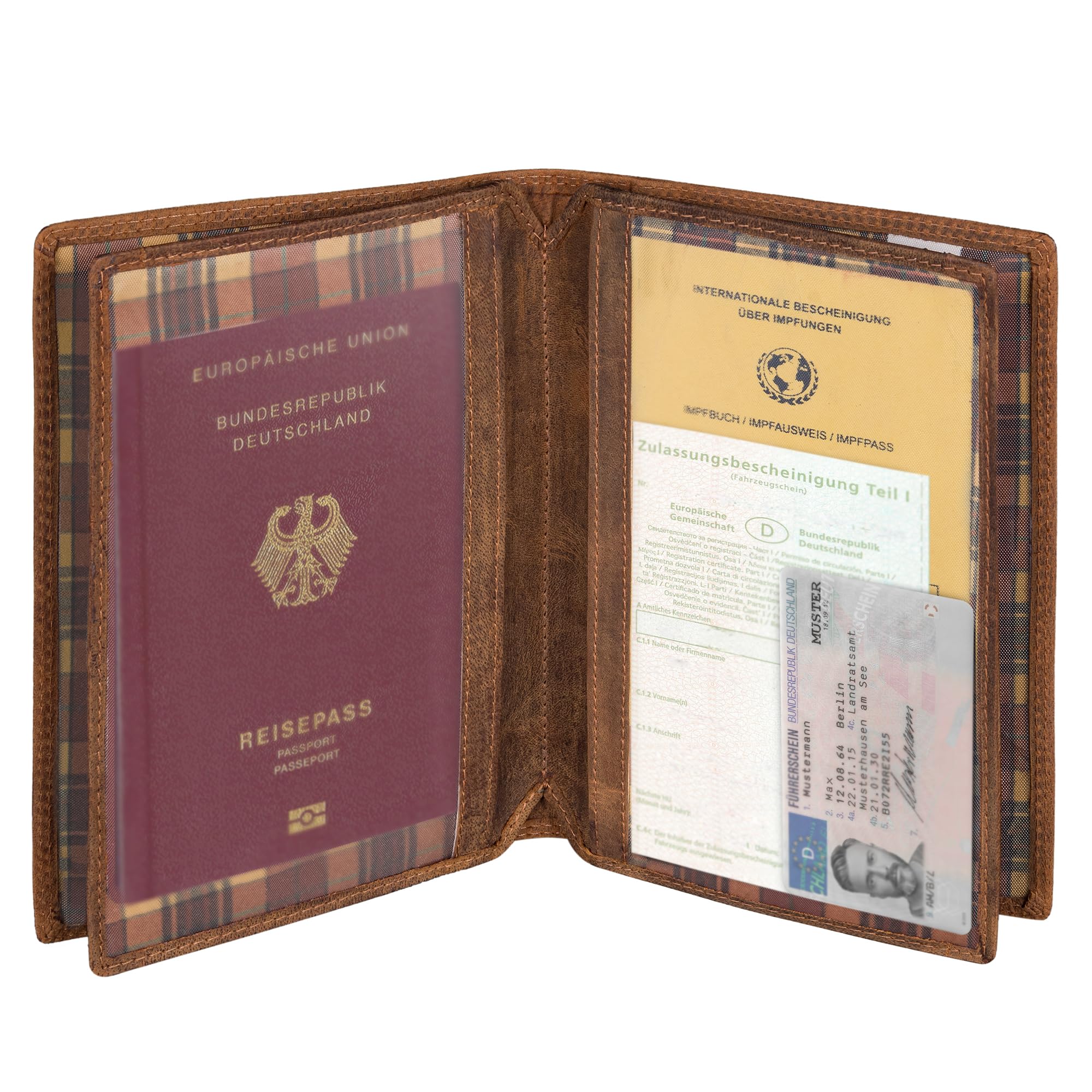 STILORD "Larin Étui pour Documents de Véhicule en Cuir Étui Housse de Documents Cuir Véritable Multifonction Portefeuilles pour Cartes & Certificat avec Protection RFID Couleur:Bergamo - Marron