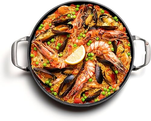 Miniatura 9 de Outset Paella para parrilla y bandeja para pizza profunda, sartén de hierro fundido con asas, 18.15 x 14.11 x 1.25 pulgadas