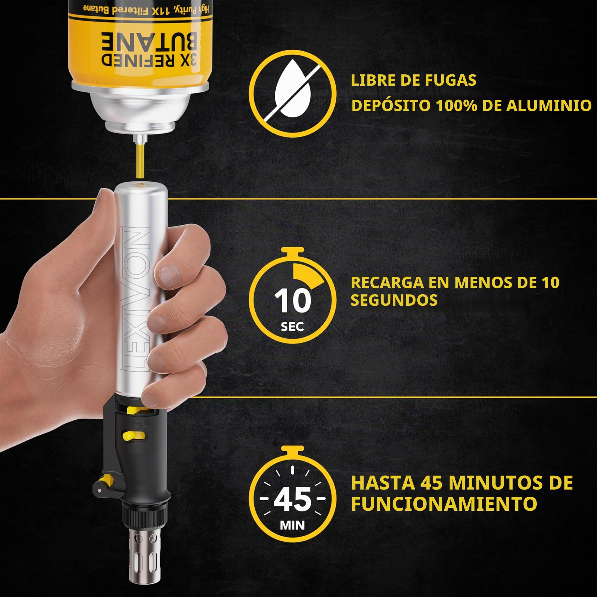 LEXIVON Kit multipropósito soldador de butano | Juego de 7 puntas de llama ajustable con autoencendido inalámbrico | Pro Grade Equivalente (LX-770)