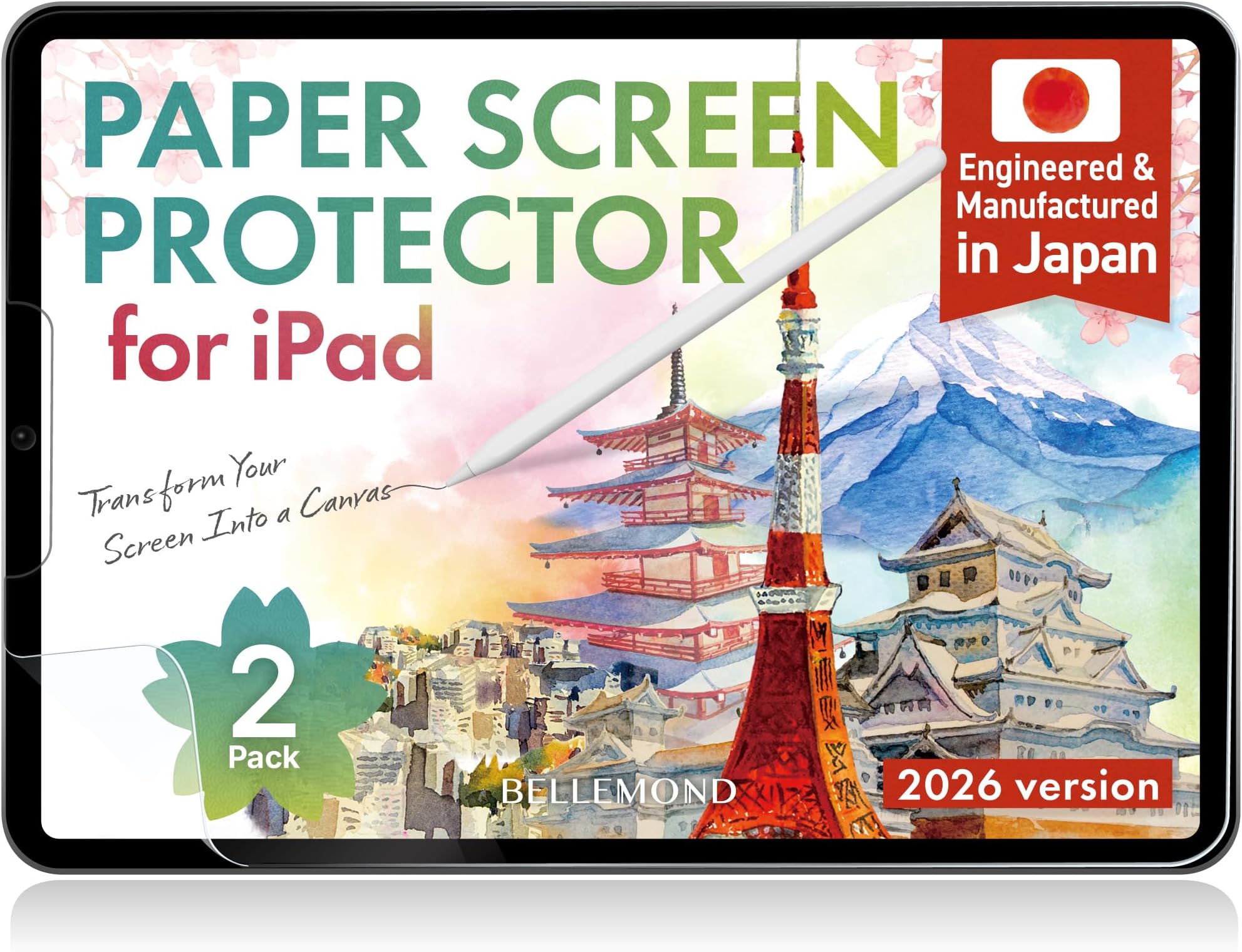BELLEMOND | The Original Made in Japan Paper Screen Protector for iPad Mini 8.3” (A17 Pro, 2024 / 6th Gen, 2021) | Matte Surface PET Film for Writing, Drawing & Note-Taking | 2 Set