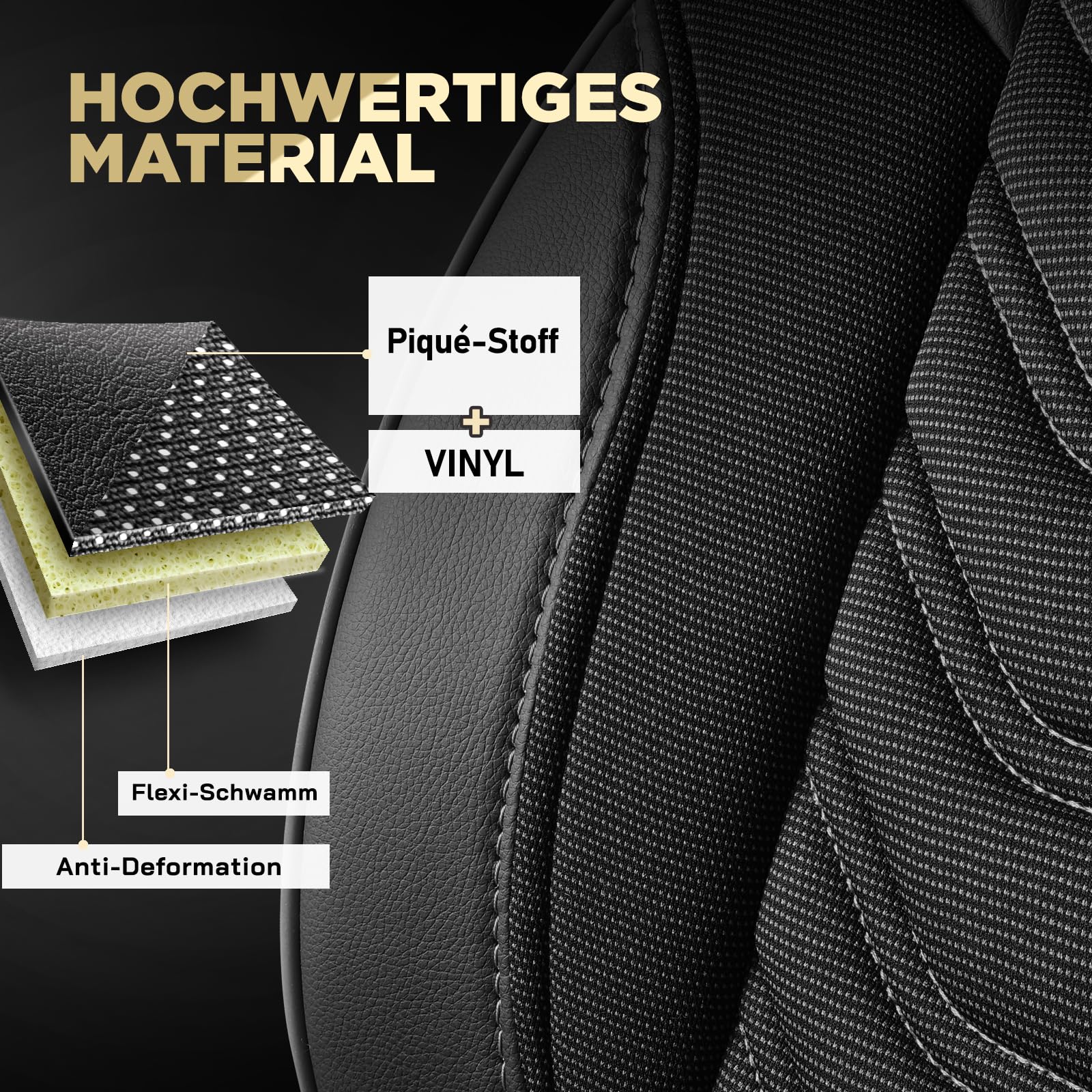 Autositzbezüge 2+1 für FIAT Ducato, Peugeot Boxer, Citroen Jumper 2014-2026, Opel Movano C 2022-2026 - Piqué-Stoff/Schwarz - Vordersitz-Set (rechter Beifahrersitz geteilt)