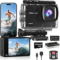 Camlance A16 4K 60FPS Action Camera with 64GB Card, 48MP 40M Waterproof, EIS 8X Zoom WiFi Remote 2 Batteries