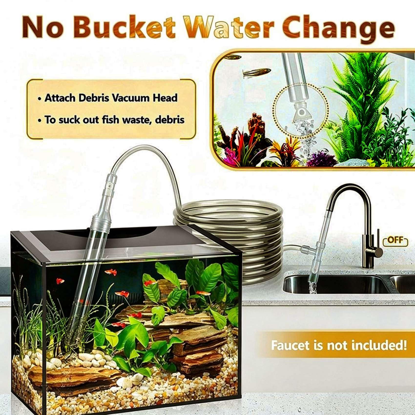 Herramientas de Limpieza de Acuarios, Aspiradora de Grava para Cambio de Agua, Sifón Universal, Bomba Rápida para Cambio de Agua.