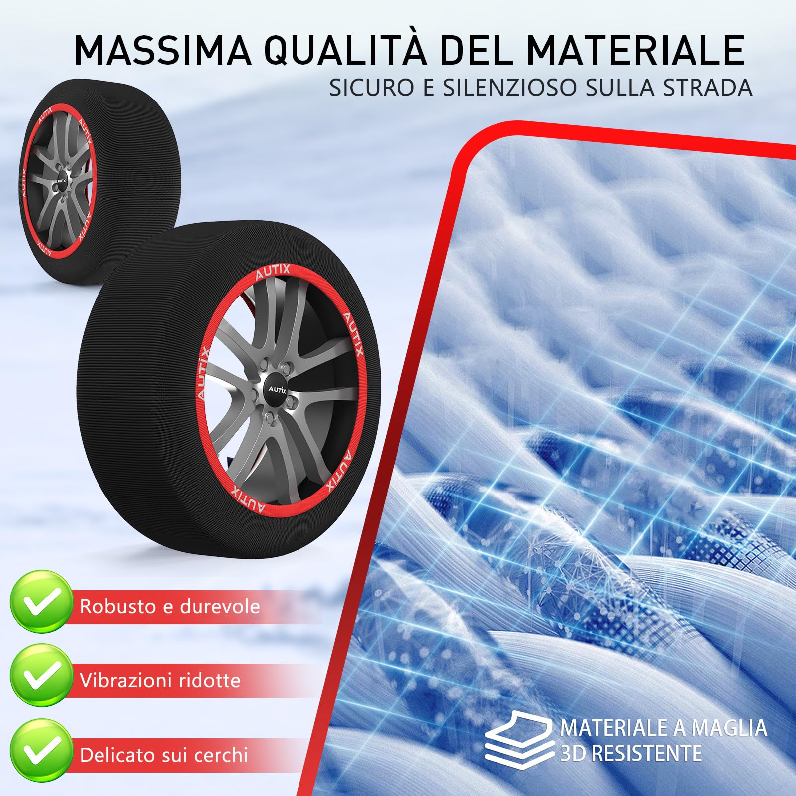 AUTIX Calze da Neve Omologate per Auto – Tessuto Rinforzato, Massima Aderenza su Ghiaccio e Neve, Omologazione Europea, Facili da Installare, Riutilizzabili(XL)