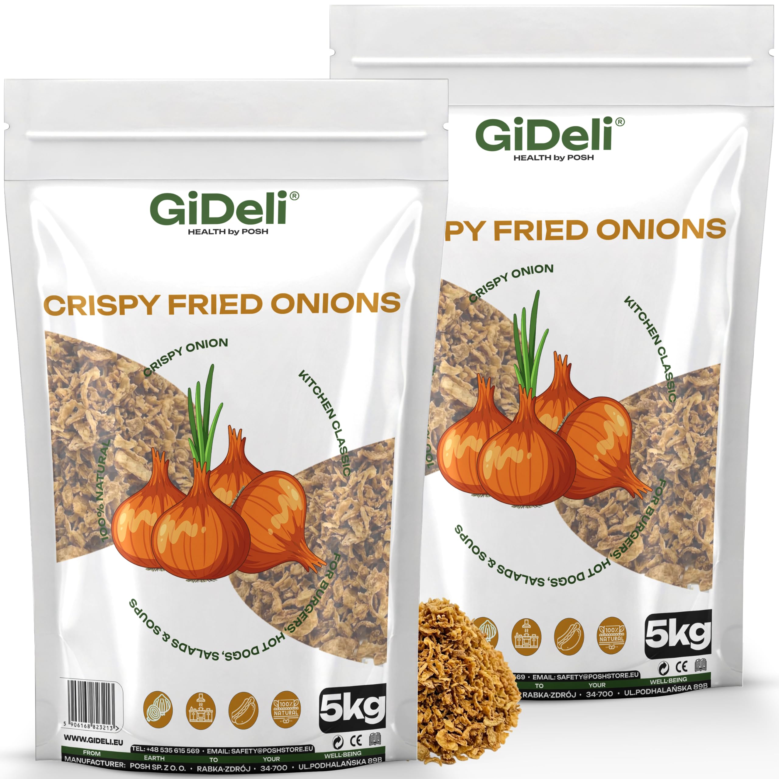 GiDeli Röstzwiebeln 2x5kg - Knusprig Geröstete Zwiebeln, 100% Natürlich - Kross & Aromatisch für Hot Dogs, Burger & Salate - Gebratene Zwiebeln zum Verfeinern von Suppen, Aufläufen & Fleisch