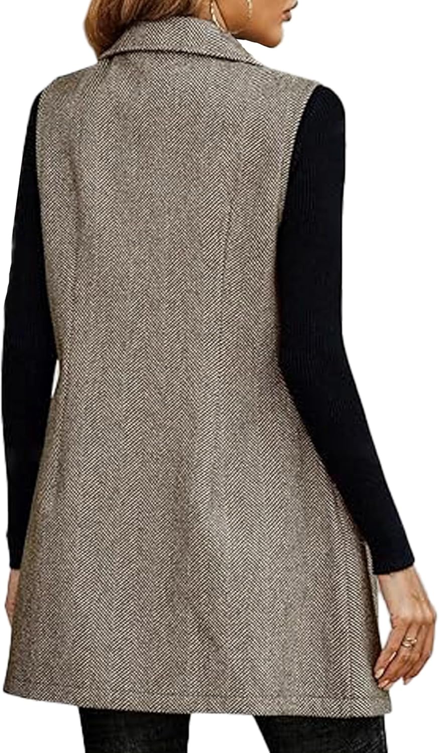 SEMATOMALA Wool Blend Long Vest for Women Sleeveless Tweed Blazer Jacket Longline Cardigan Outerwear - Image 2