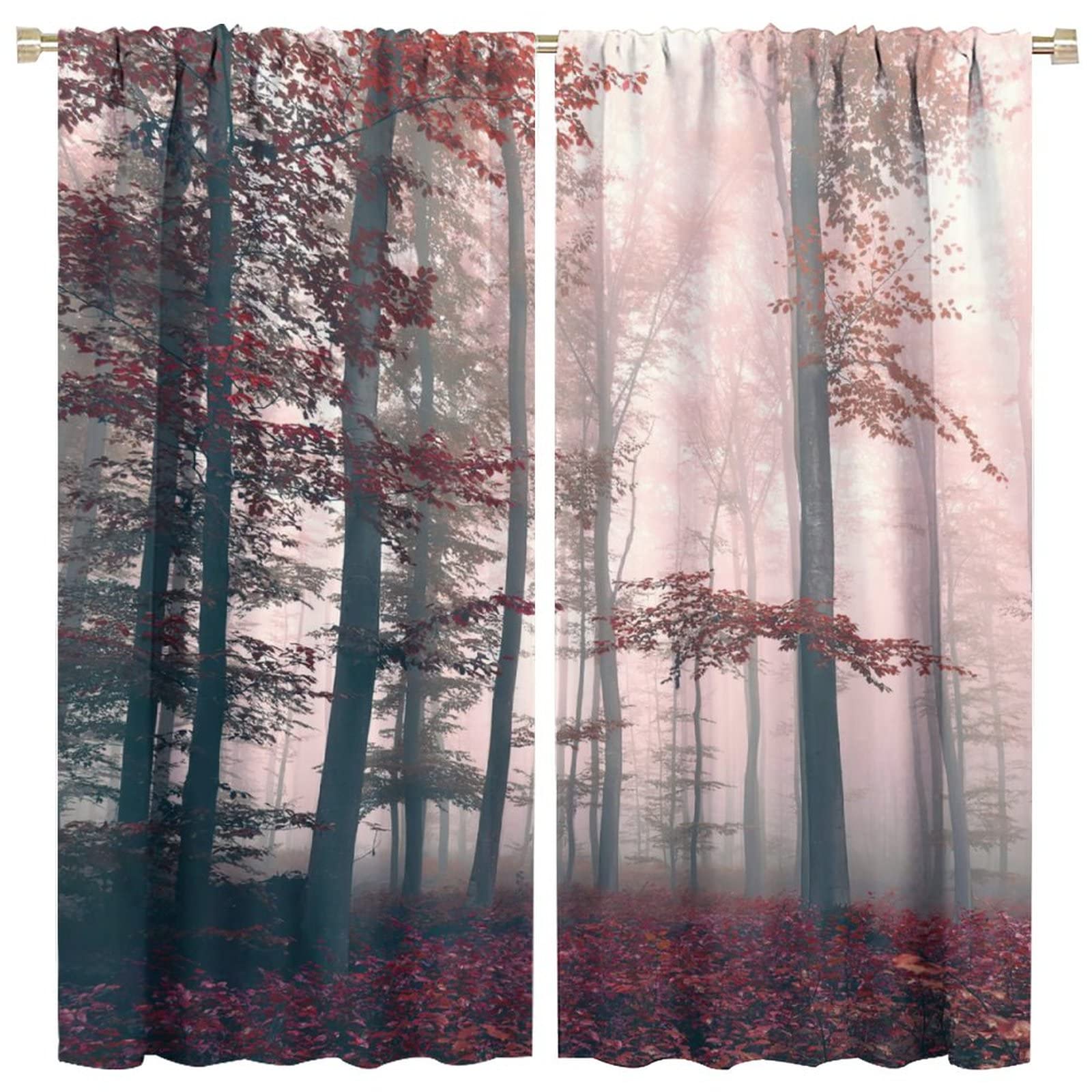 JESTRONRY Forest Blackout Curtains,Mystical Fantasy Woodland Under Heavy Fog Tall Trees Rod Pocket Window Drapes for Living Room Bedroom Kitchen Bathroom Home Decor,2 Panel Set W63xL63in