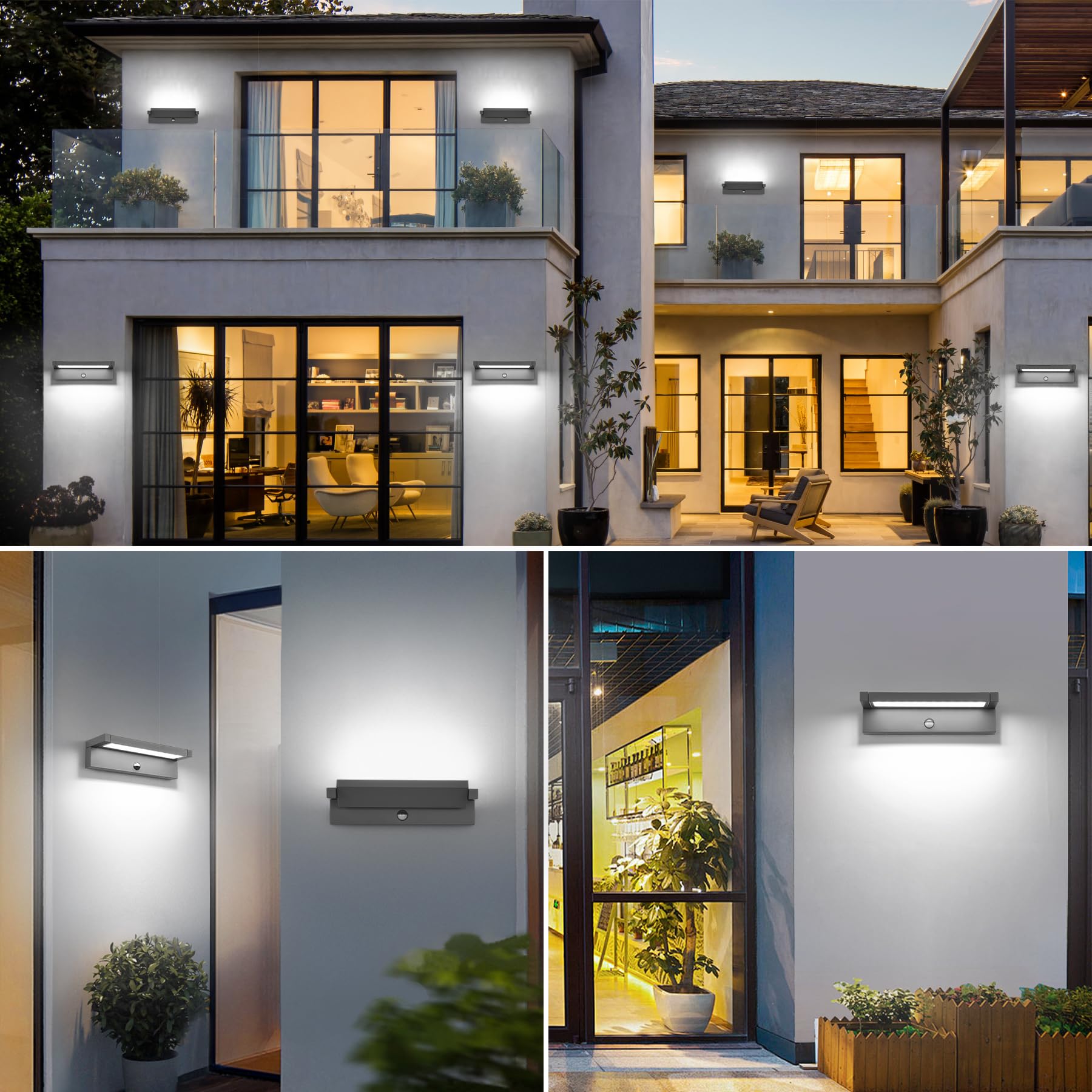KUKAK LED 36W Applique Murale avec Détecteur de Mouvement,6500K,Gris Foncé