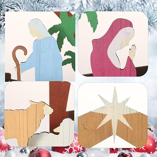 Miniatura 2 de Leinuosen Nativity Sets & Figures Scene Indoor Christmas Wooden Decorations Small Nativity Sets Centerpiece for Christmas Xmas Home Table