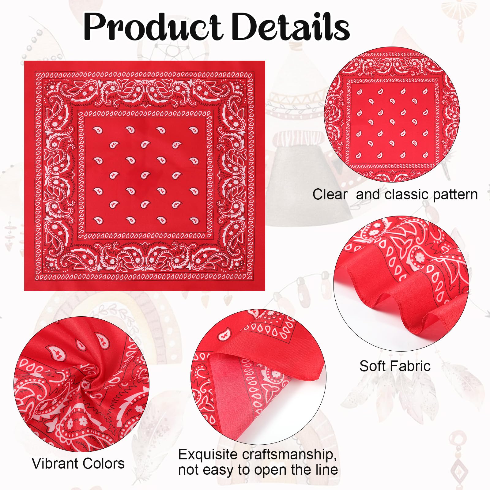 Yuanchu Lot de 50 bandanas cachemire pour homme, 55,9 cm, foulard de cowboy en polyester carré, bandeau rouge, pour femme, costume de fête