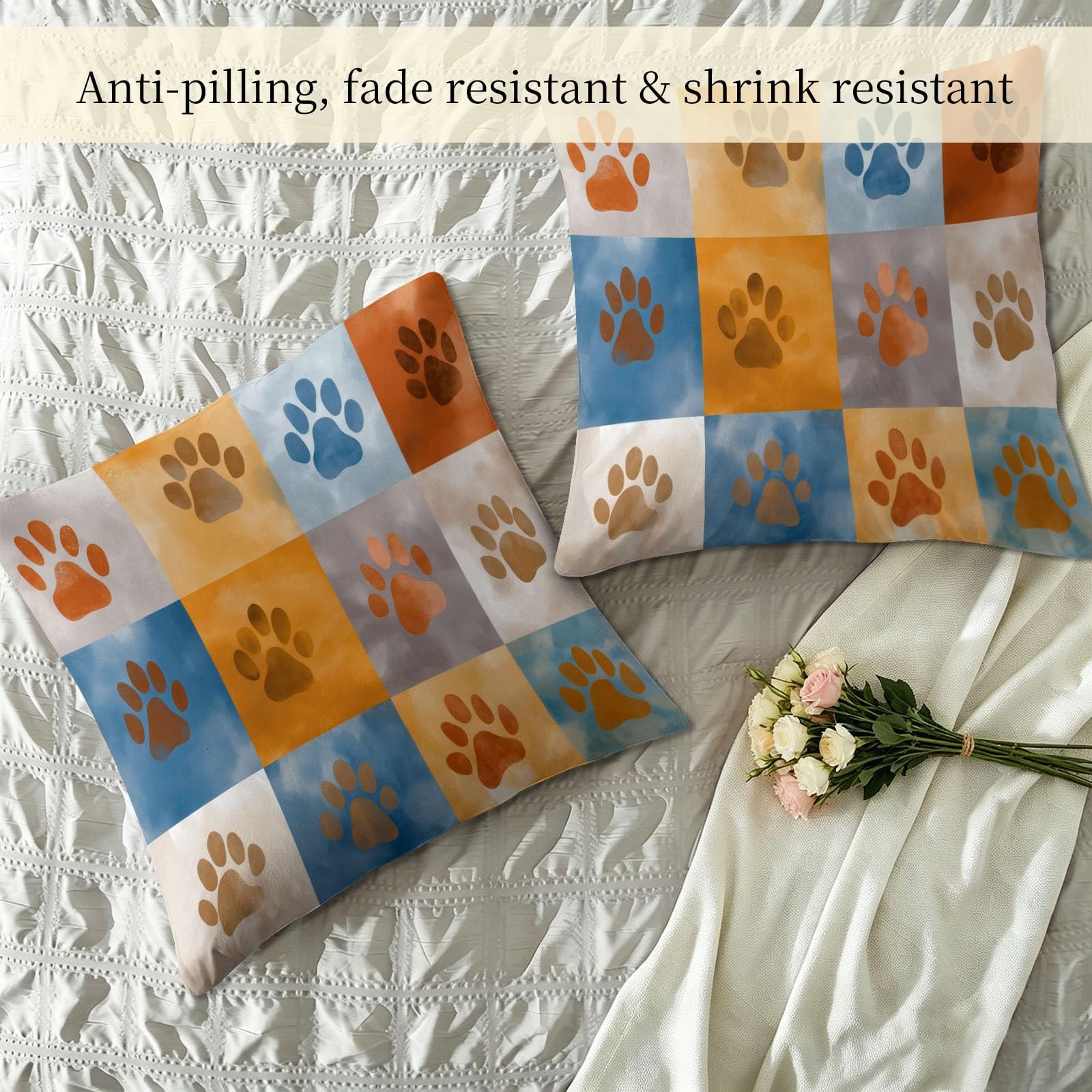 Sommerdecke ohne bezug 155x220 cm Braun Modern Cartoon Stil Antiallergisch Leichtsteppbett & Ganzjahresdecke - Waschbar mit 2 Kissenbezügen Tiere Pfotenabdrücke Weiche und Atmungsaktive Wende