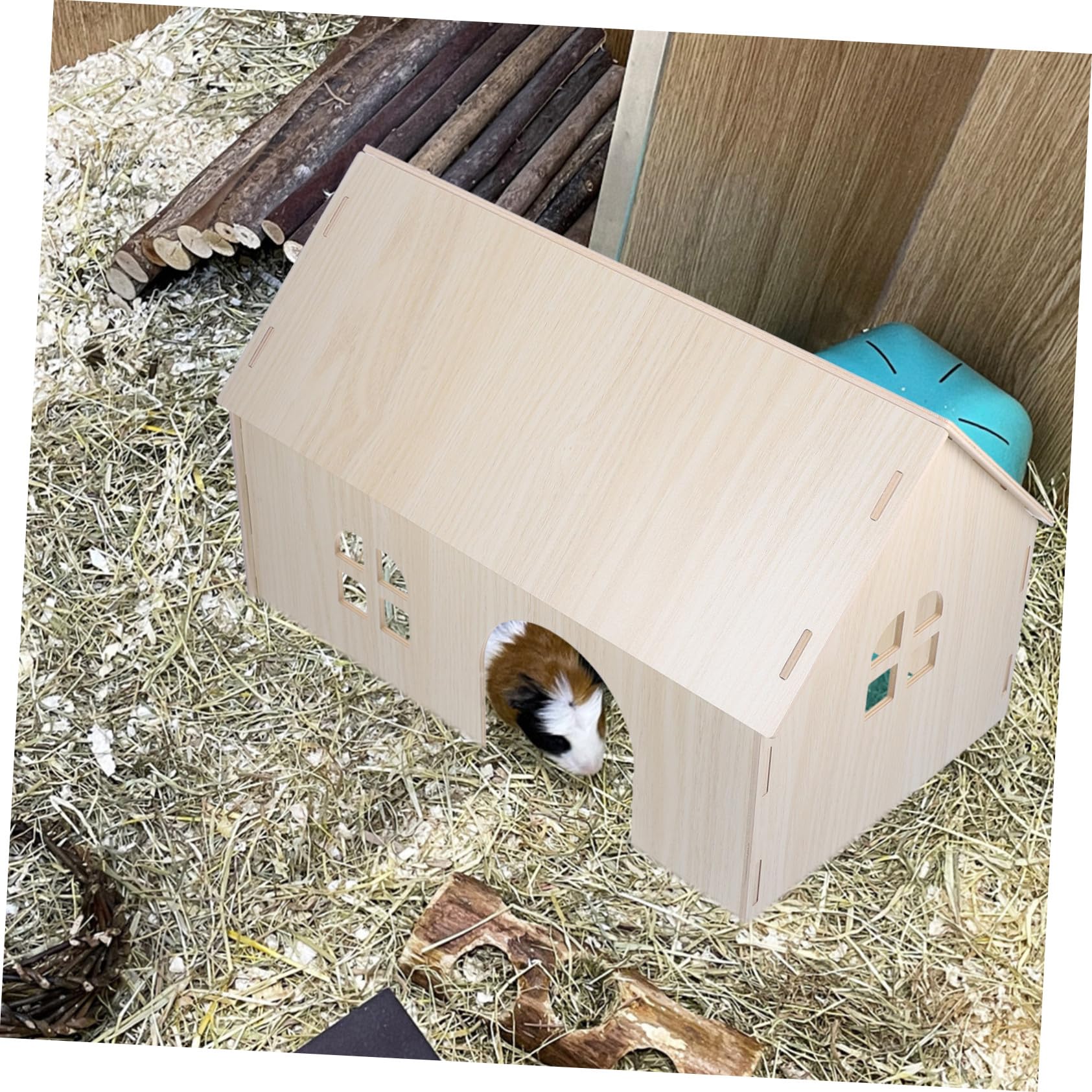 SHINEOFI Großes Hamsterhaus aus Natürlichem Holz Stabiles Nagerversteck und Schlafhaus Warmes Nagerhaus für Meerschweinchen Eichhörnchen und Kaninchen Sicheres Kleintiernest für Innenkäfig