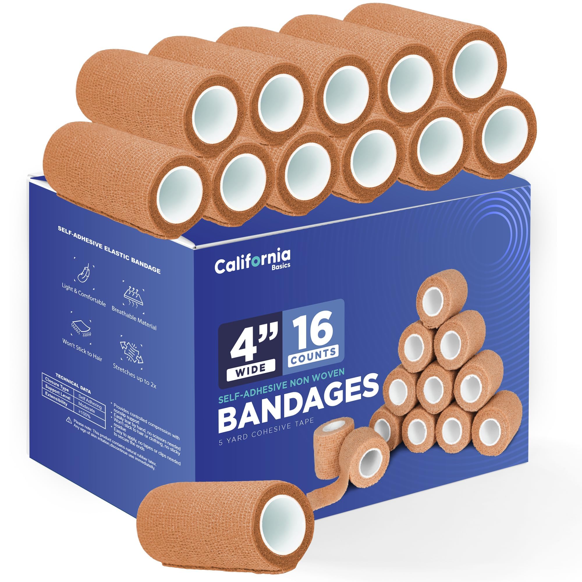Vendas cohesivas autoadhesivas de 10 cm con soporte elástico transpirable para deporte, 16 uds 8