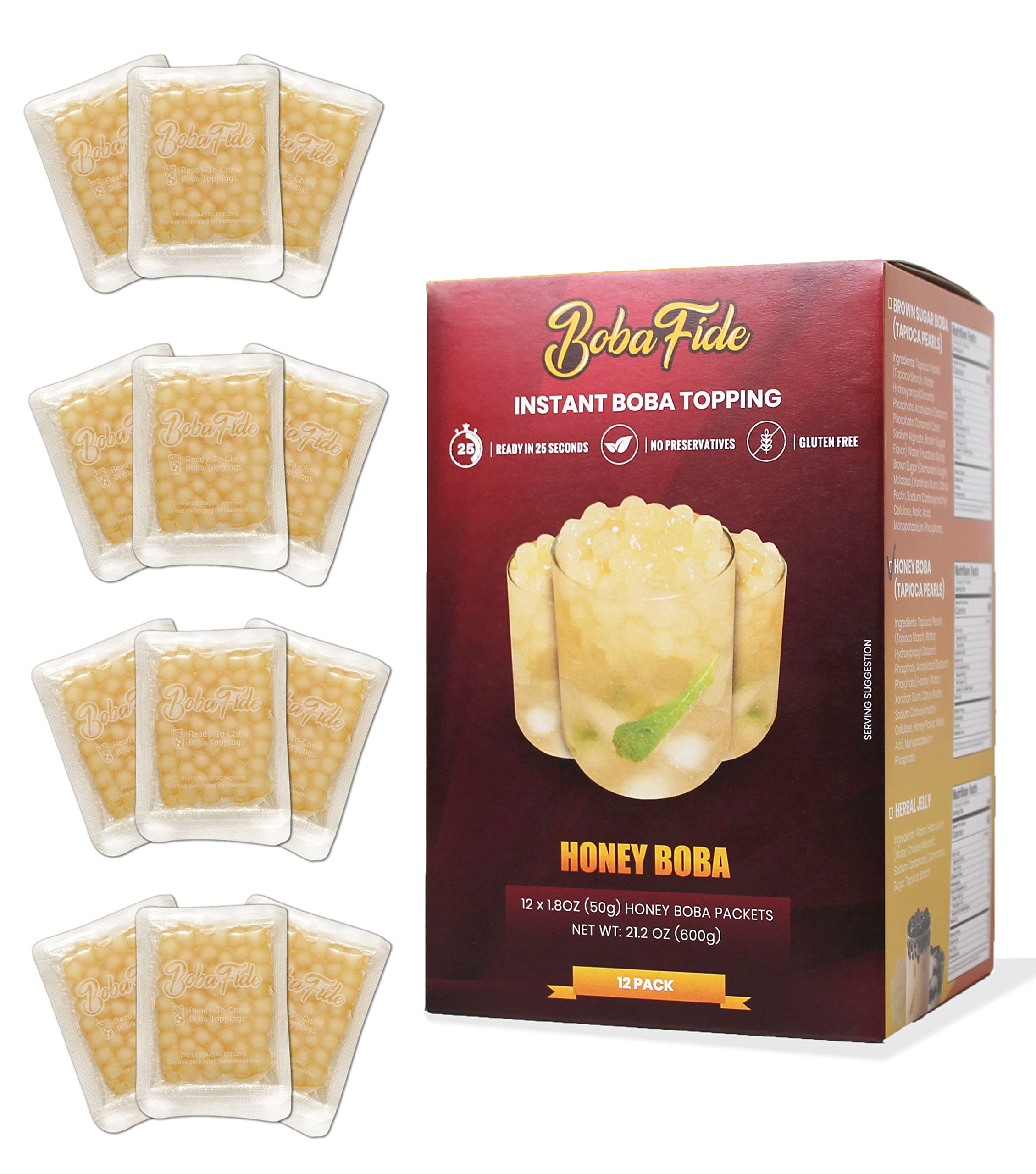 Buy BOBA FIDE Instant Honey Boba Pearls, 12 Packets of Microwavable