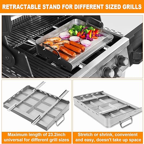 Miniatura 4 de Plancha para parrilla de gas,Parrilla superior plana con bandeja de grasa extraíble,Parrilla antiadherente de acero inoxidable de 24 x 16
