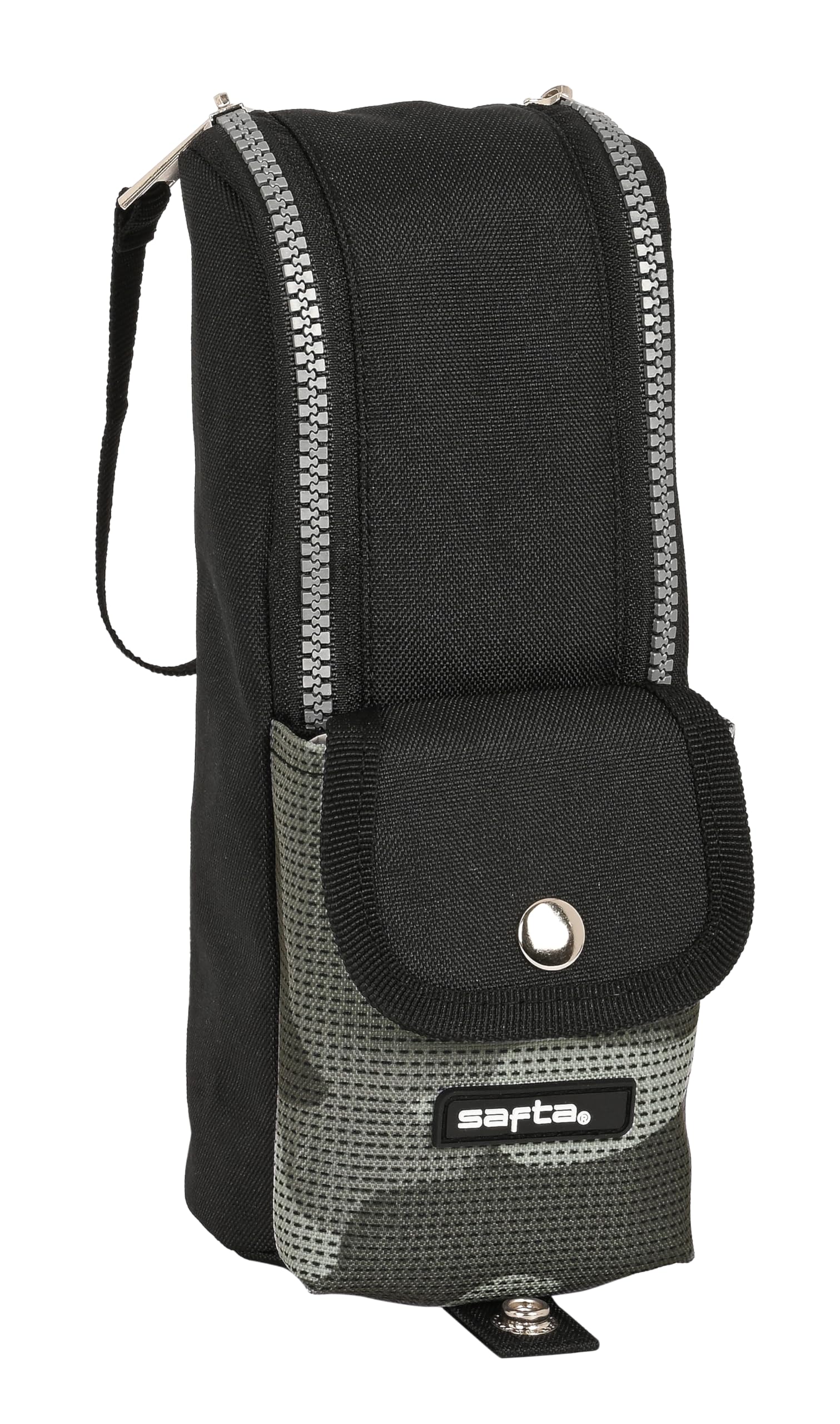 Safta - Pencil case with Handle, Children's Pencil case, Ideal for School Children, Comfortable and Versatile, Quality and Resistance, 6 x 21 x 6 cm, Black, Black/White, Estándar, Casual