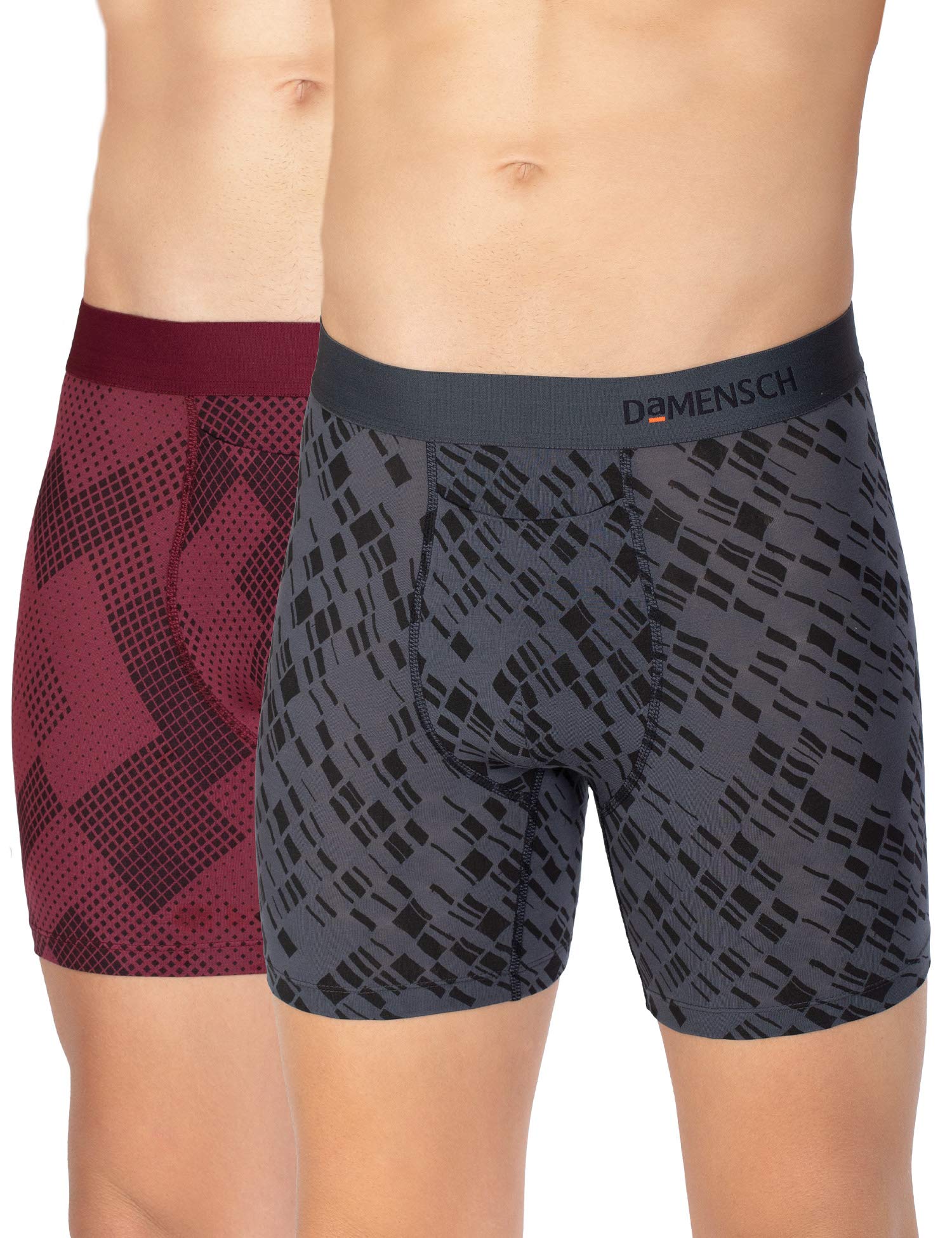 DAMENSCHMen's Regular Fit Supima Printed Cotton Boxer Brief Underwear for Men, Underwear for Men Combo-Hybrid Grey, Qube Maroon-L
