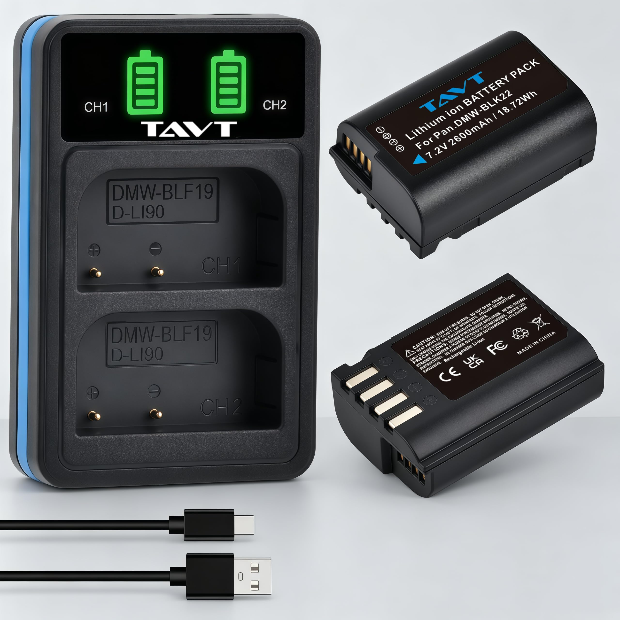 Panasonic Lumix DMW-BLK22 Batterie 2600mAh Chargeur pour DC-S5, S5 II, S5 IIX, S9, GH6, G9, DC-G9 II, GH5 II