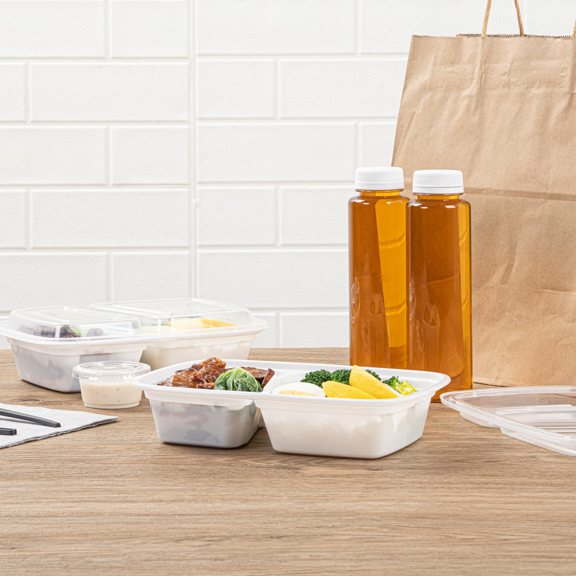 Asporto - Recipientes de preparación de comidas de 2 compartimentos de 32 onzas, 100 recipientes de preparación de comidas sin BPA, aptos para microondas, desechables, recipientes de plástico blanco
