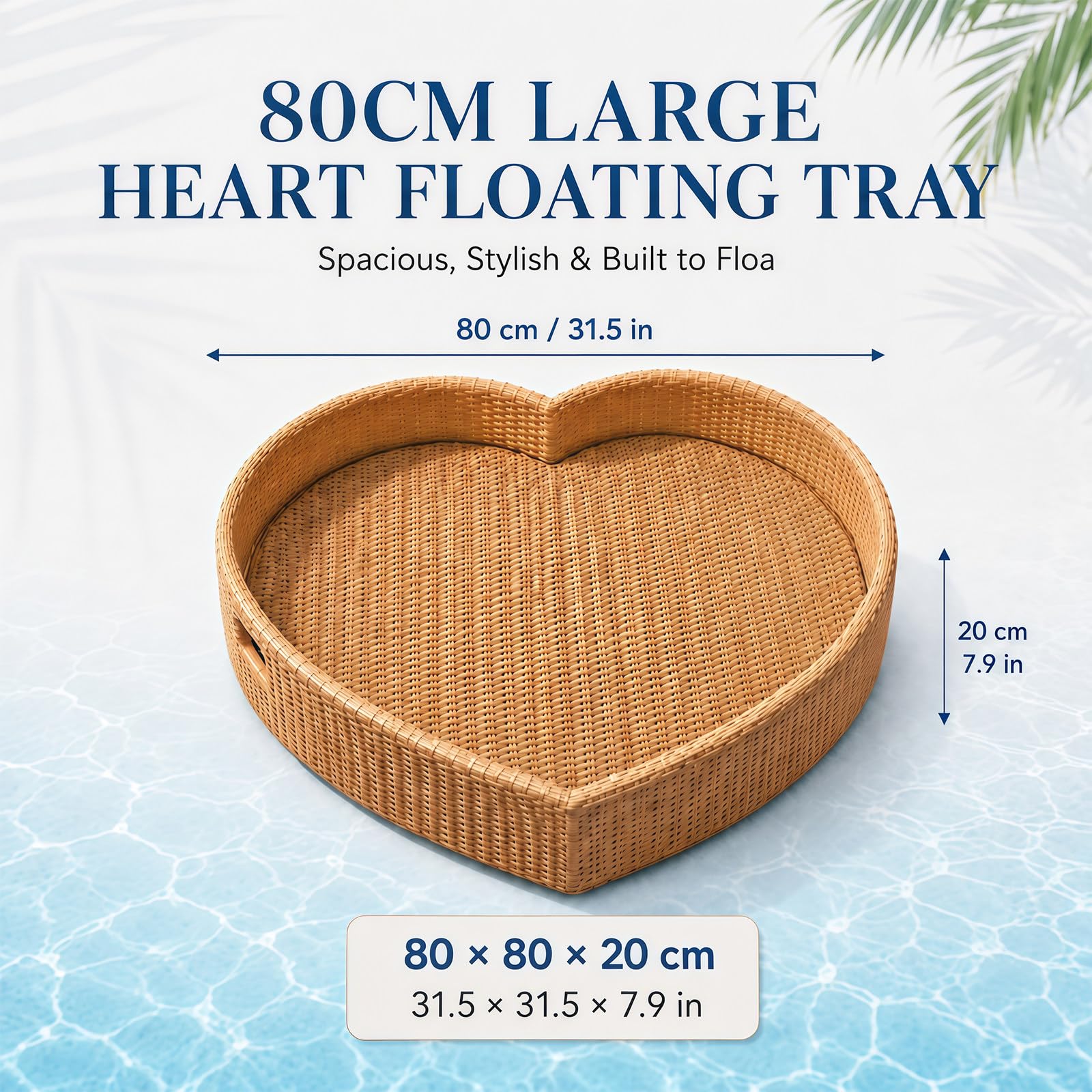 BANGBANGJI Bandeja Flotante Efecto Ratán para Resorts de Verano White | Bandeja flotante de ratán con acabado cuidado, espaciosa para bebidas, desayunos, fruta & accesorios
