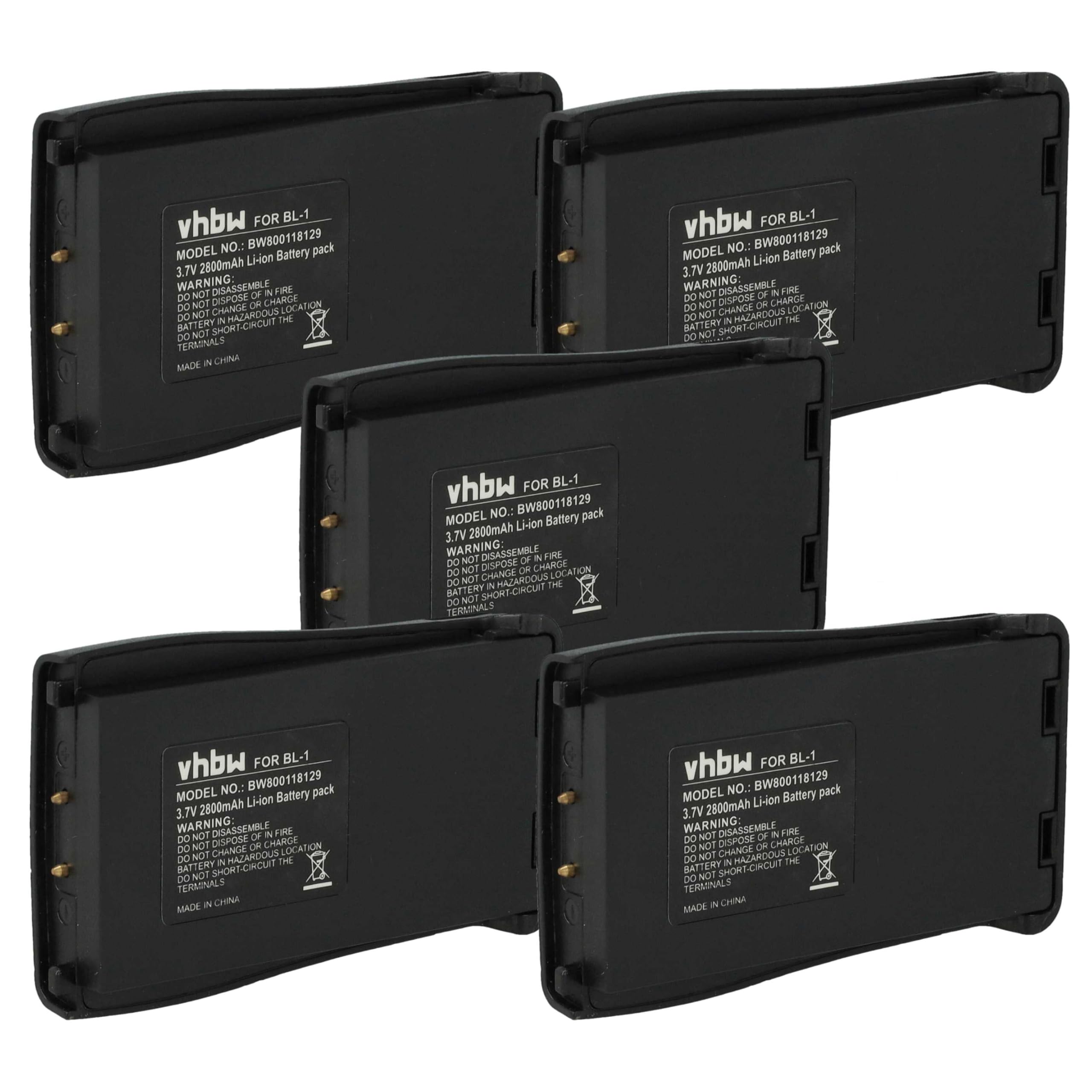 vhbw 5 x akumulator kompatybilny z Baofeng H777, BF-666S, BF-777S, BF-888S, krótkofalówka (2800 mAh, 3,7 V, litowo-jonowa)