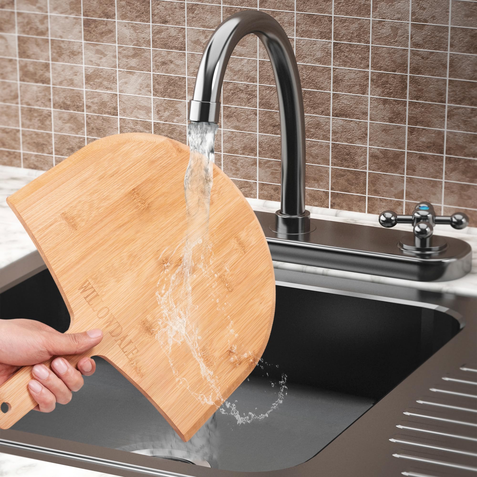 WILLOWDALE Pizzaschieber aus Holz, 30,5 cm, 2 Stück, Küchen-Bambus-Pizzaschaufel, großes Pizzaofen-Zubehör zum Backen mit Griff, Holzschneide-Servierbrett für Käse, Brot, Kuchen, Obst, Gemüse