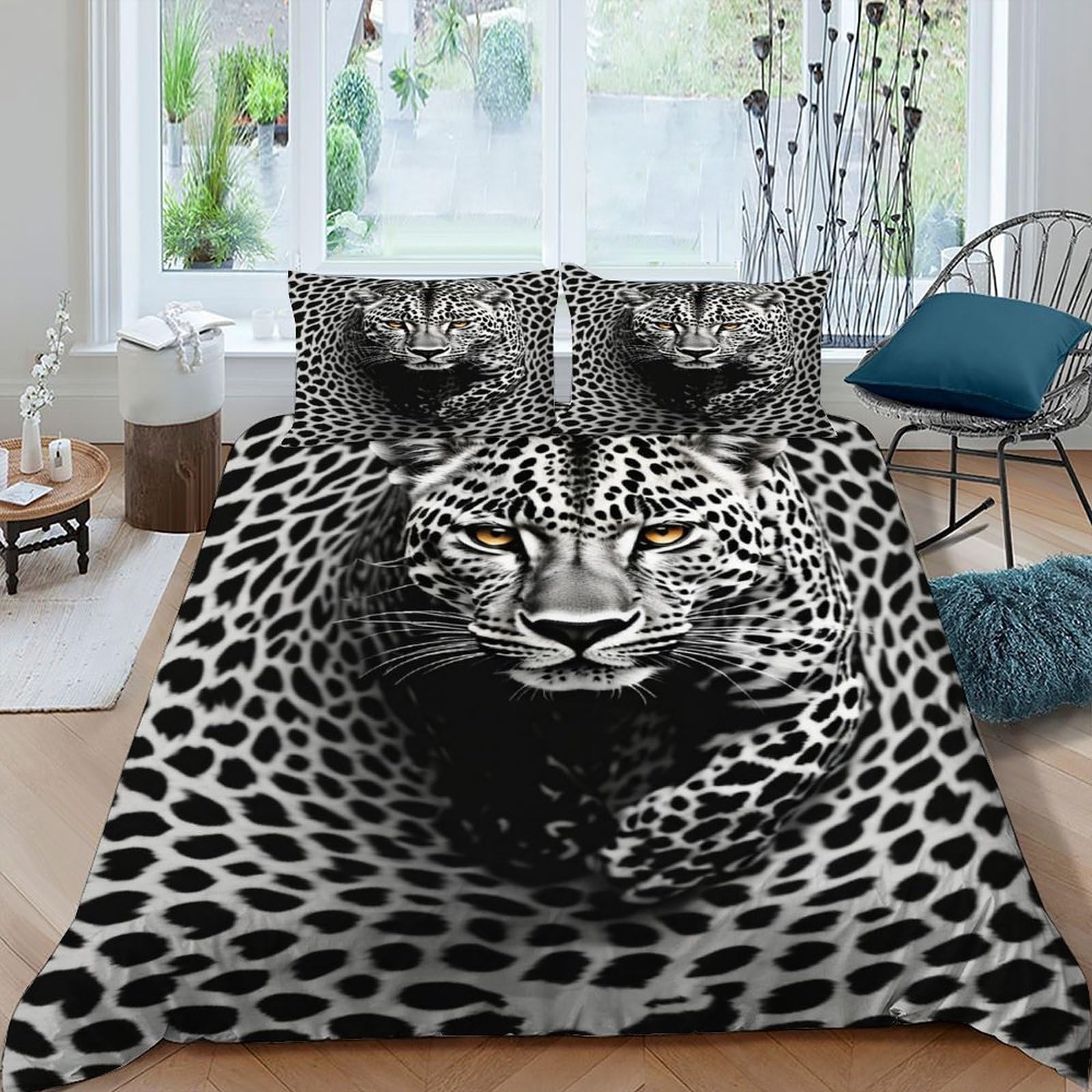 Housse de couette cheetah 220x240 cm en microfibre avec taie d'oreiller
