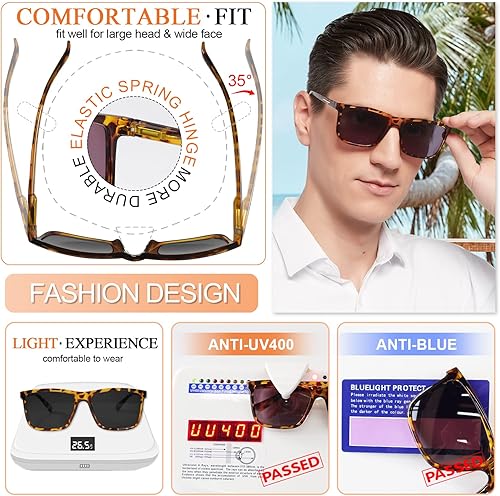 Miniatura 10 de MARE AZZURO Gafas de sol de lectura de sol cuadrados de gran tamaño para hombres al aire libre gafas de lectura 1.0 1.25 1.5 1.75 2.0 2.25 2.5 2.75