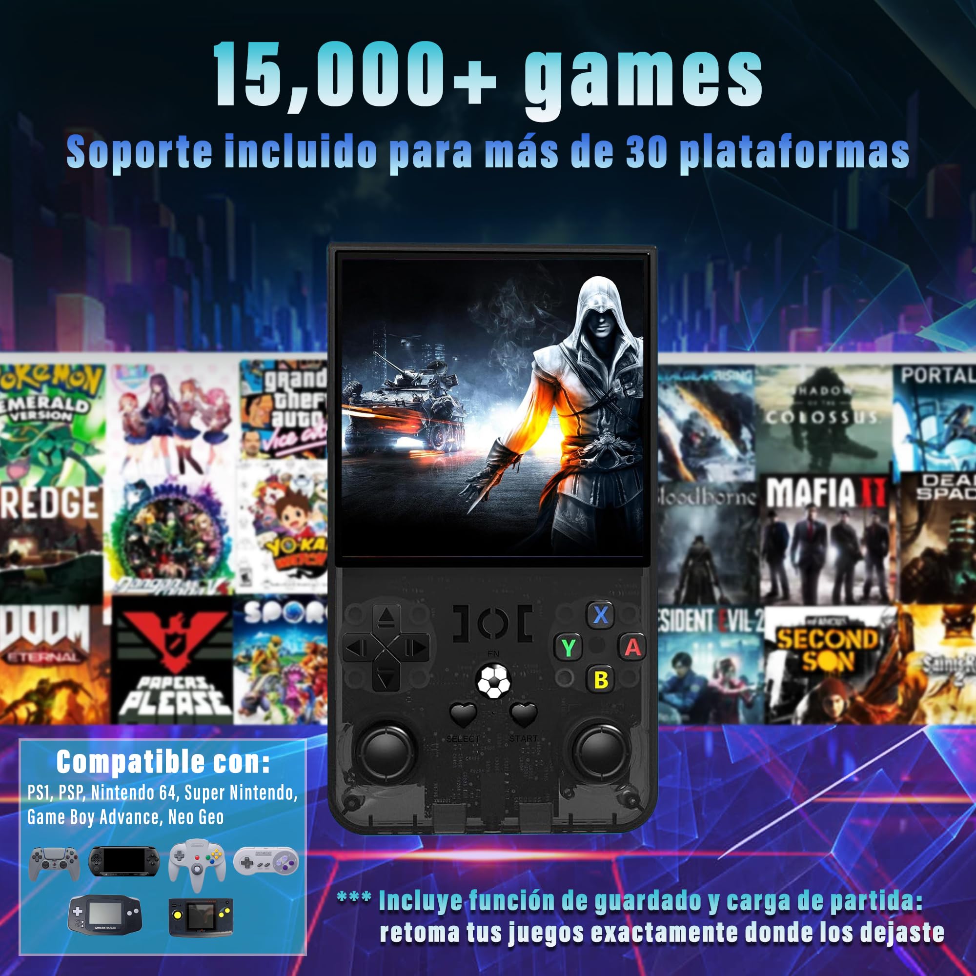 Brown Rubber Bear Consola Retro Portátil R36MAX 2026 con más de 15.000 juegos y Funda Protectora, Pantalla IPS HD de 4 pulgadas, 64 GB de Memoria, Batería de 4000 mAh hasta 6 h, Linux optimizado.