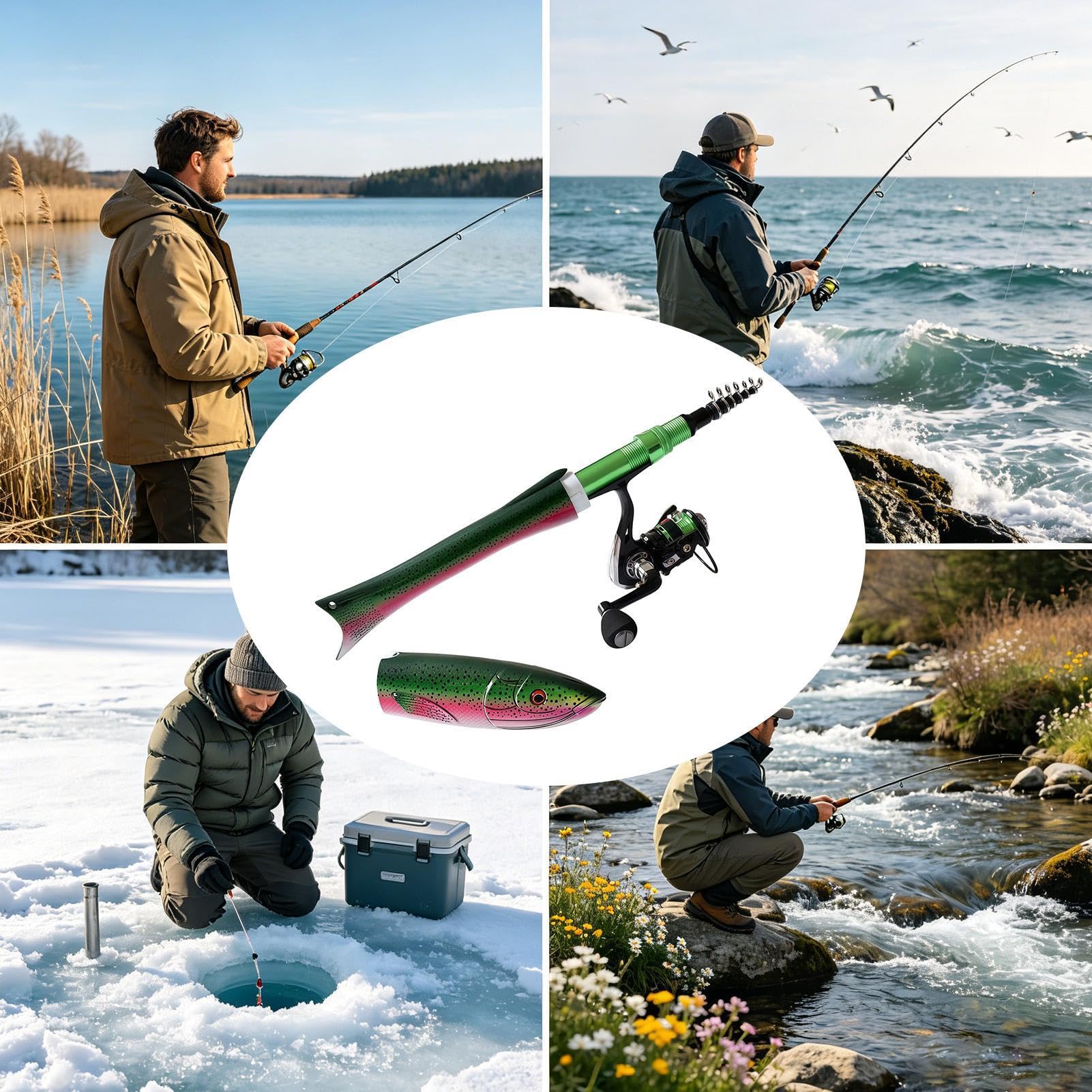 Kleines Angeln Set – Faltbare Taschenrute mit Rollen Combo, Leichte Surfausrüstung Salzwasser | Spinnrute für Küste, Trolling, Geschenk