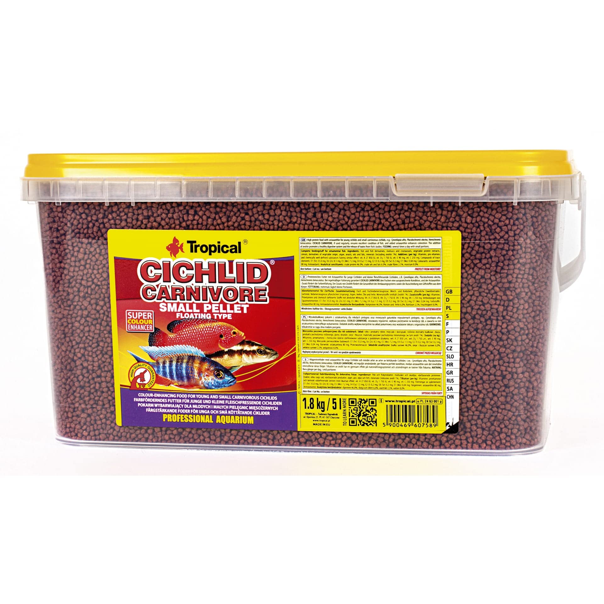 Tropical CICHLID CARNIVORE SMAll PELLET 5L / 1,8kg - colour-enhancing food for young & small carnivorous cichlids with astaxanthin