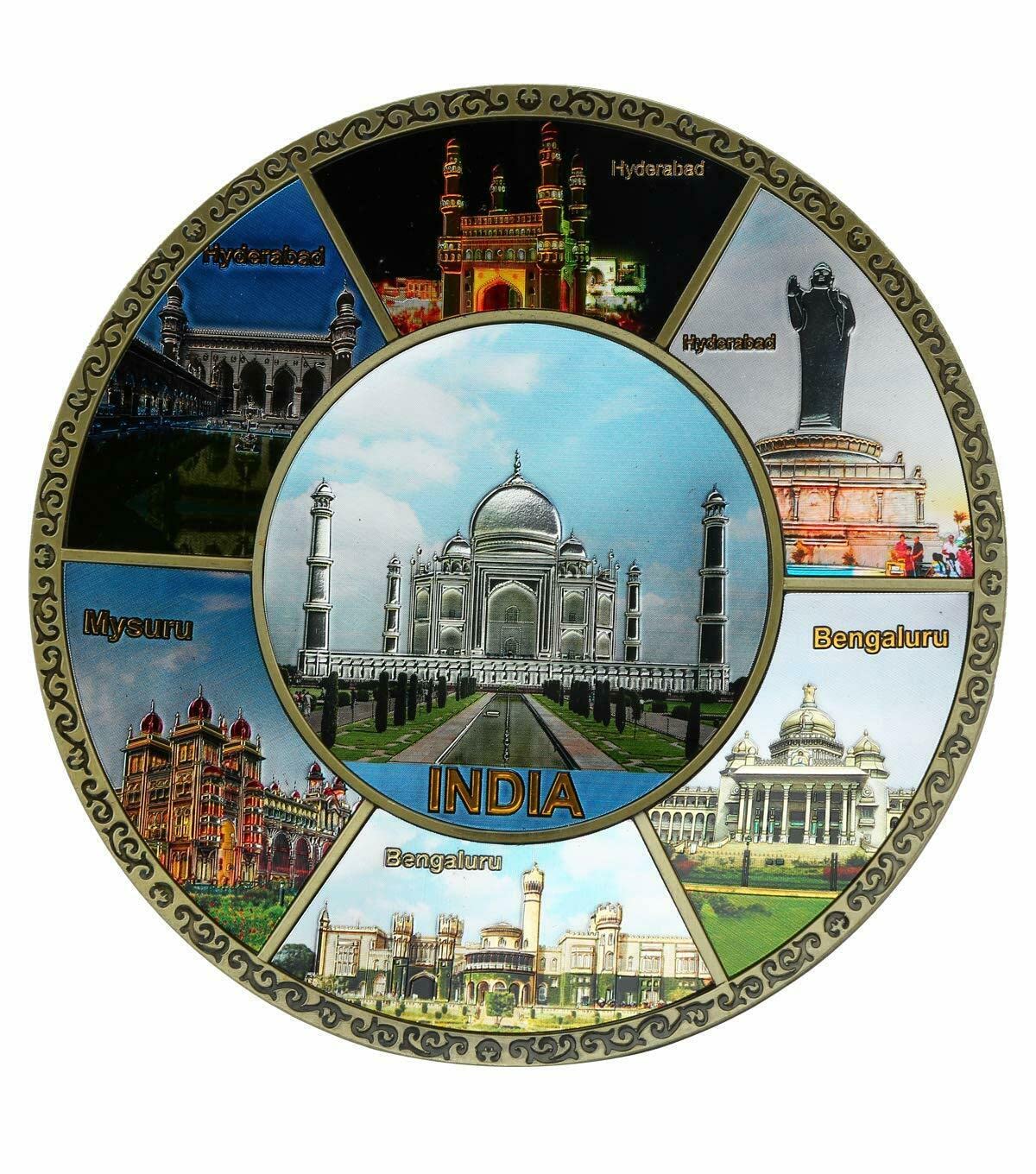 Exclusive global Lovely Taj Mahal Metal Plate 5'' -Gift -Collectible- Home Decor -Souvenir India