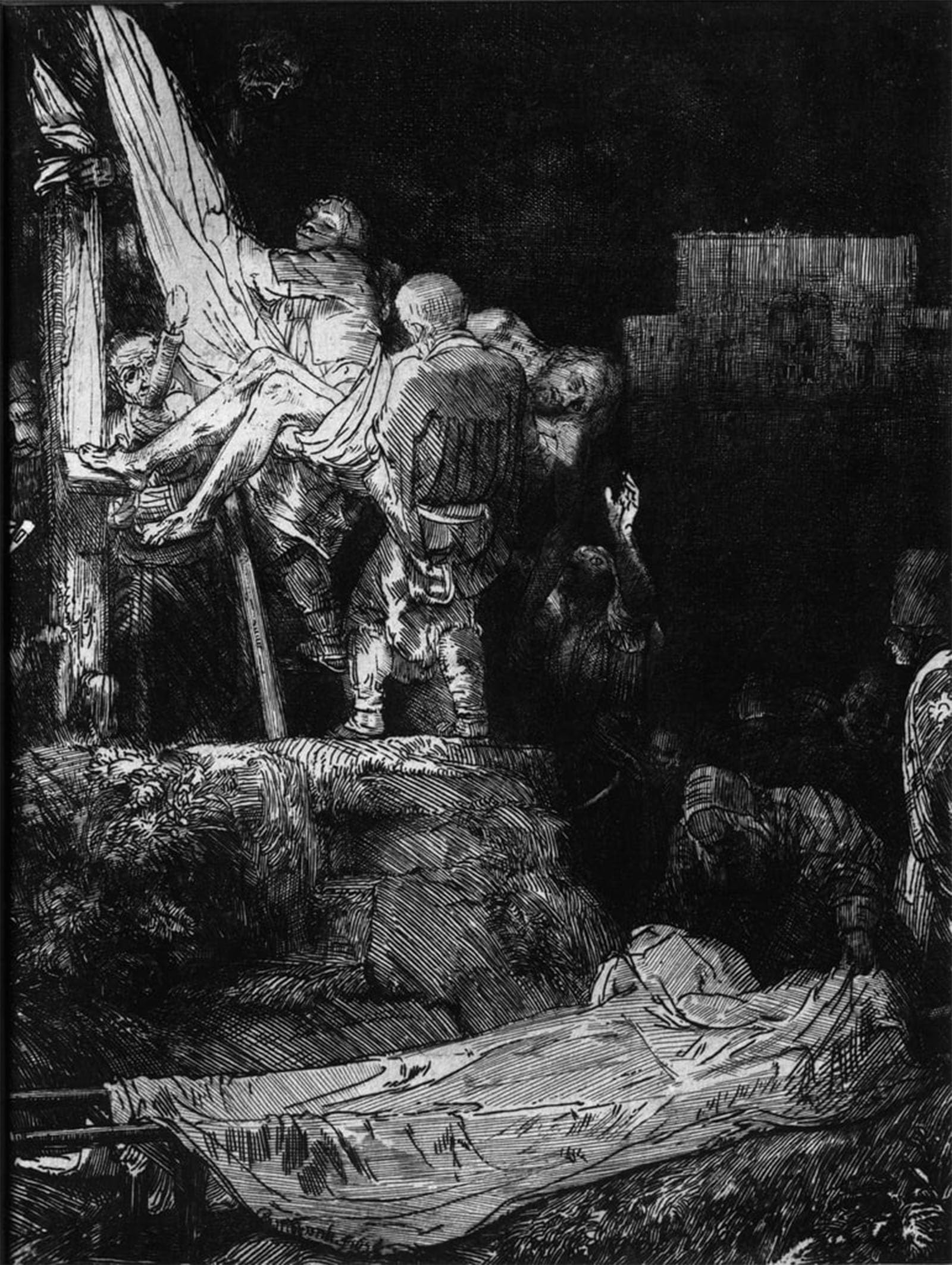 Artxlxxbn No Frame Famous Prints Artwork Pictures Poster Painting Art The Descent From The Cross With A Torch By Rembrandt Van Rijn Artwork Landscape Pictures For Home Decor 60X90cm
