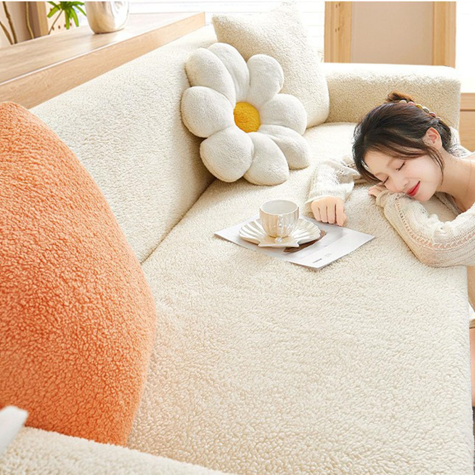 Housse de canapé extensible 1 place peluche douce Cloud-Soft (90-140cm)