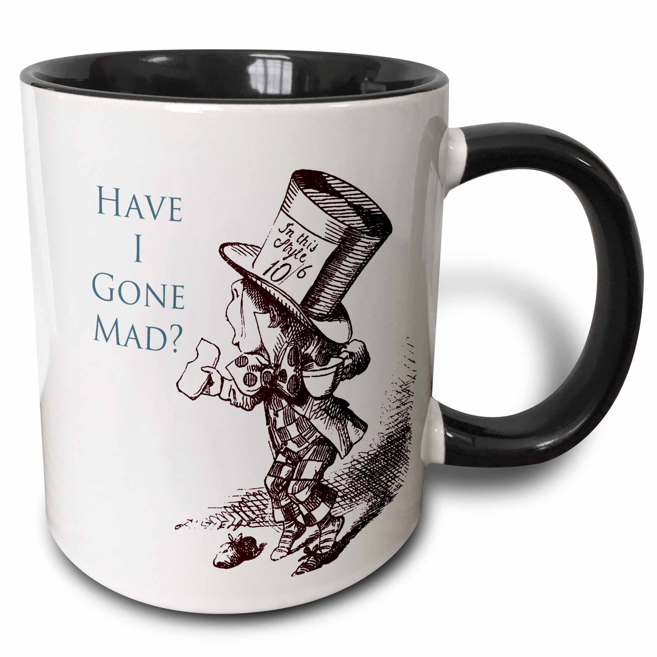 3dRose Hatter Have I Gone Mad Alice In Wonderland Two Tone Mug, 11 Oz, Black/White