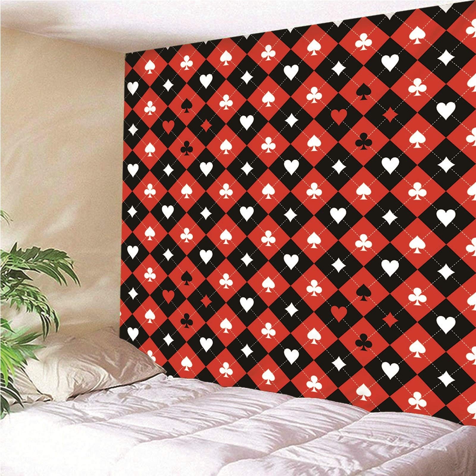 Aeici Tela Pared Playa, Wall Hanging Tapiz de Pared Patrón de póquer Tapiz- Negro Rojo Blanco, 240x220CM