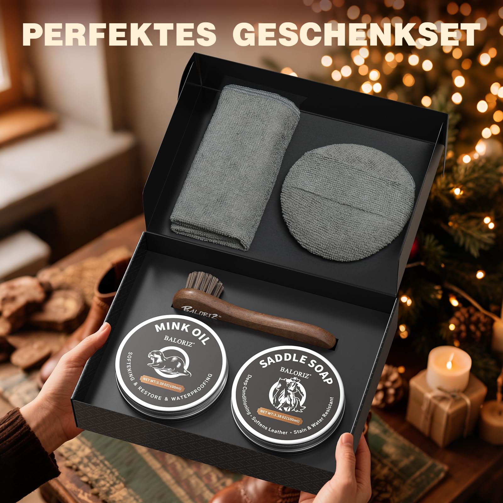 Lederstiefel-Pflegeset – Minköl, Sattelseife für Leder, Applikatoren & Tuch – Lederpflegeset, Stiefel-Lederpflegeset, Lederschuh-Pflegeset für Cowboystiefel, Arbeitssstiefel, Schuhe und Sattelzeug