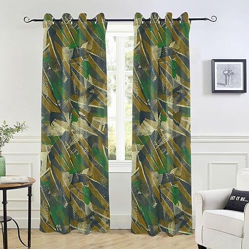 Wudan Cortinas opacas militares de camuflaje verde militar de 84 pulgadas de largo, cortinas para dormitorio y sala de estar, divisores de