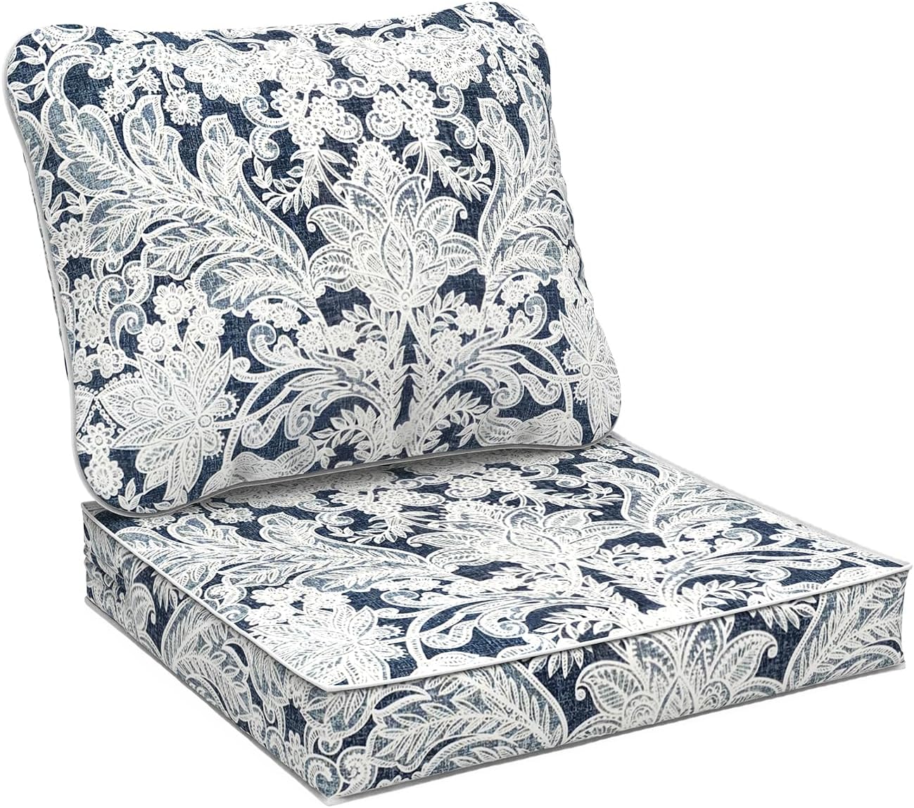 Outdoor Deep Seat Cushions Set 24 x 24 Inch for Patio Furniture,Water Resistant Chair Cushions Replacement Includes Seat Cushion & Back Pillow for Couch Sofa, Wicker Chair - Damask Lapis 24“x24"x4" Damask Lapis