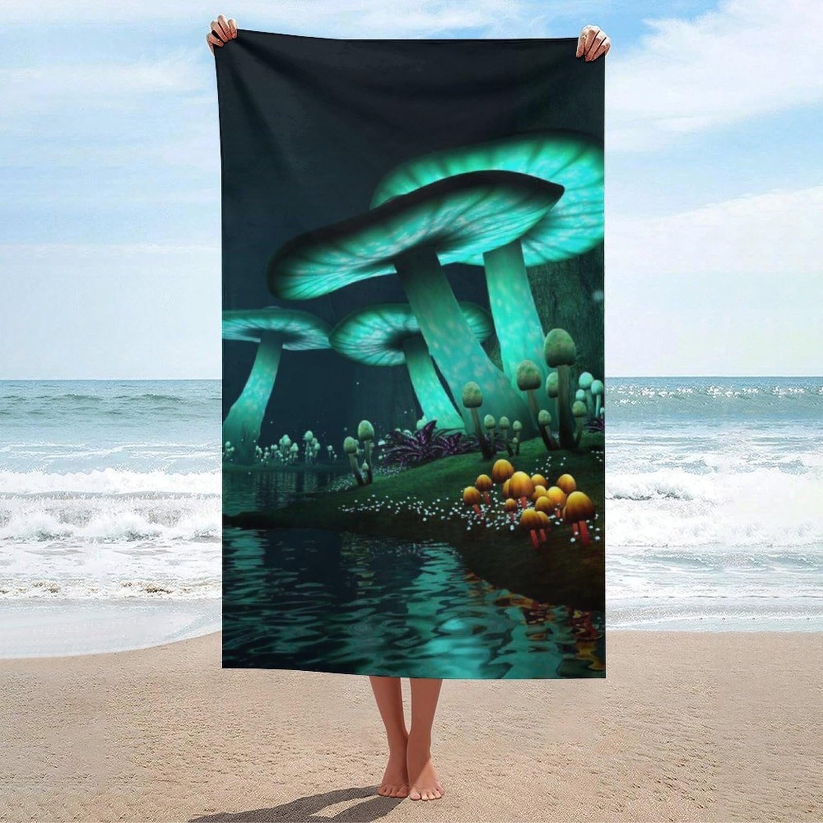 LEDFCVSU Beach Towel, Psychedelic Mushroom Bath Towel, Absorbent Towel for Swimming, Sports, Travel