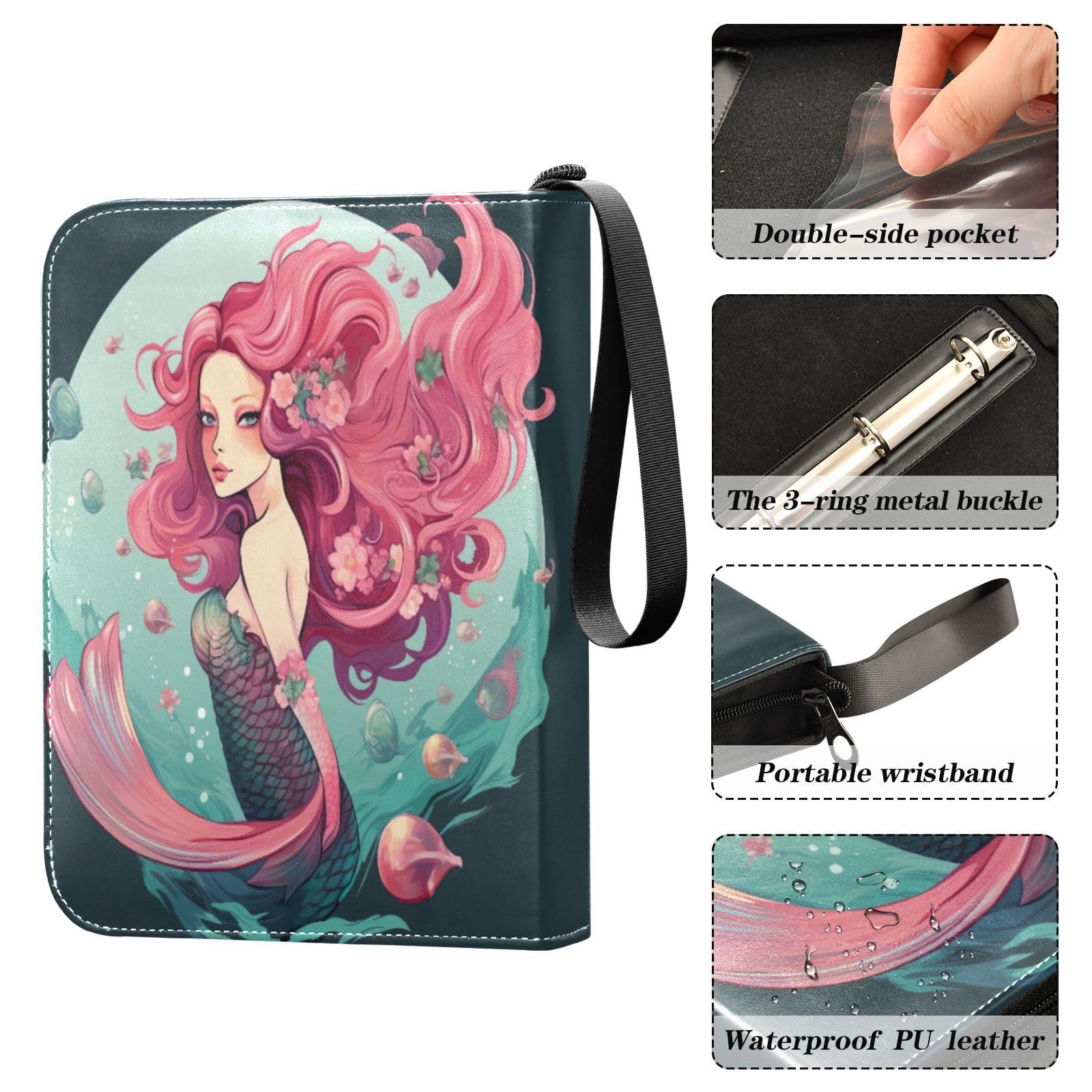 Amazon.com: Coikll Pretty Mermaid Card Binder with 50 Removable Page Sleeves  PU Leather Collectible Trading Card Albums Book with Zipper for Games Card,Baseball  Cards : Toys & Games