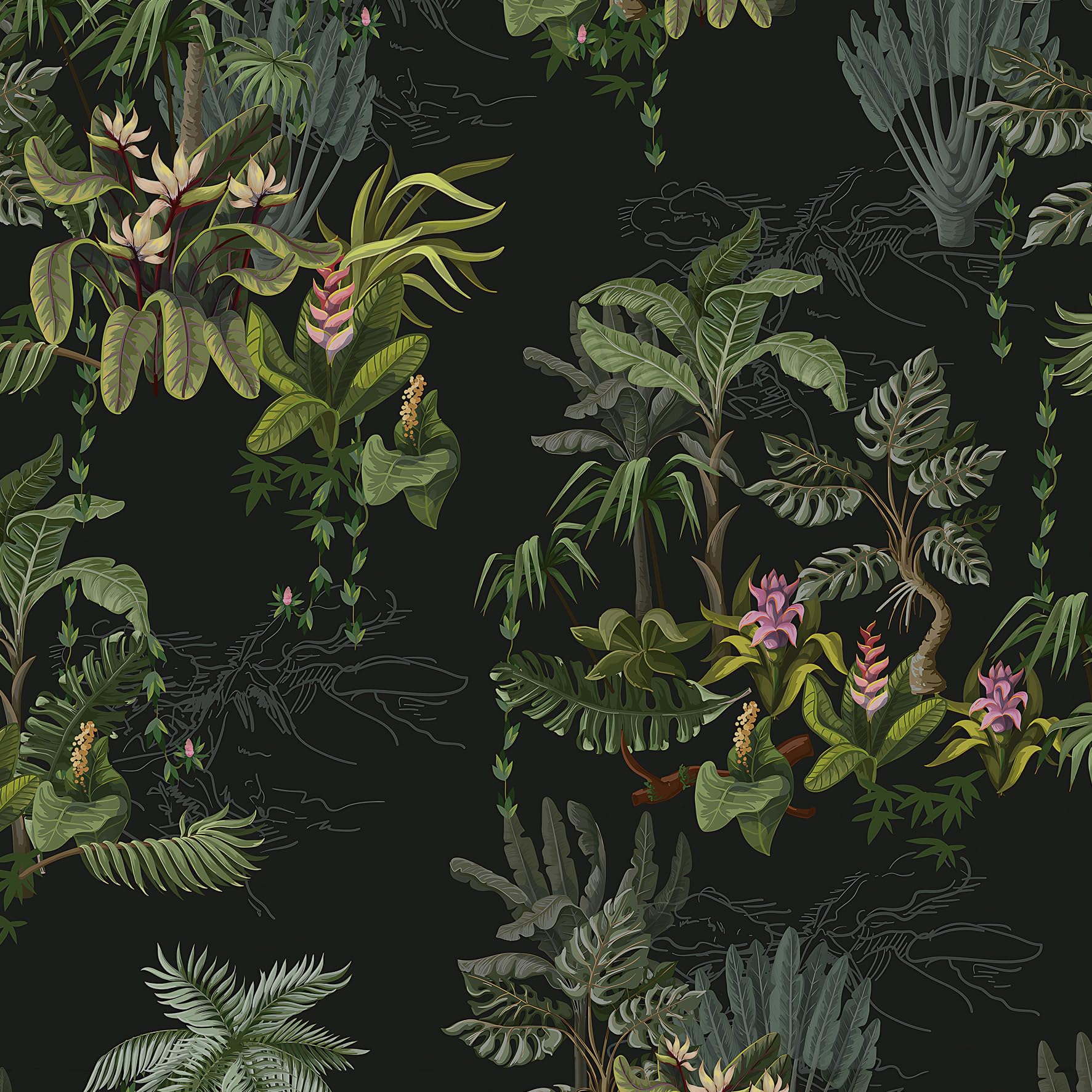 Timeet Selbstklebende Tapete Schwarz 41x300cm Tropische Botanische Blumen Möbelfolie Selbstklebend Klebefolie Vinyl Wasserdicht Klebetapete für Schlafzimmer Wohnzimmer Küche Wand Möbel