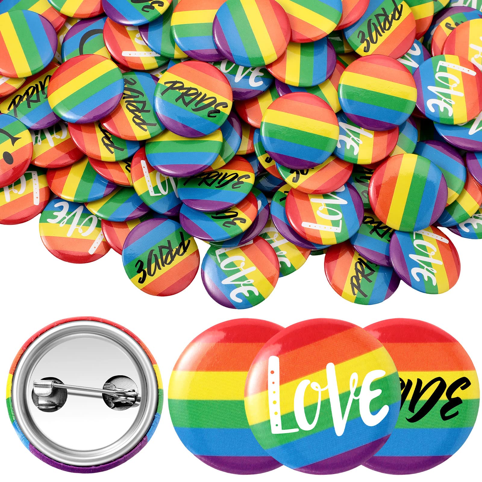 Jexine 300 Pcs Rainbow Pride Button Pins Brooch 1 Inch Rainbow Gay Flag Lgbt Pinback Metal Buttons Bulk for Clothing Gifts Backpacks Lapel Decoration
