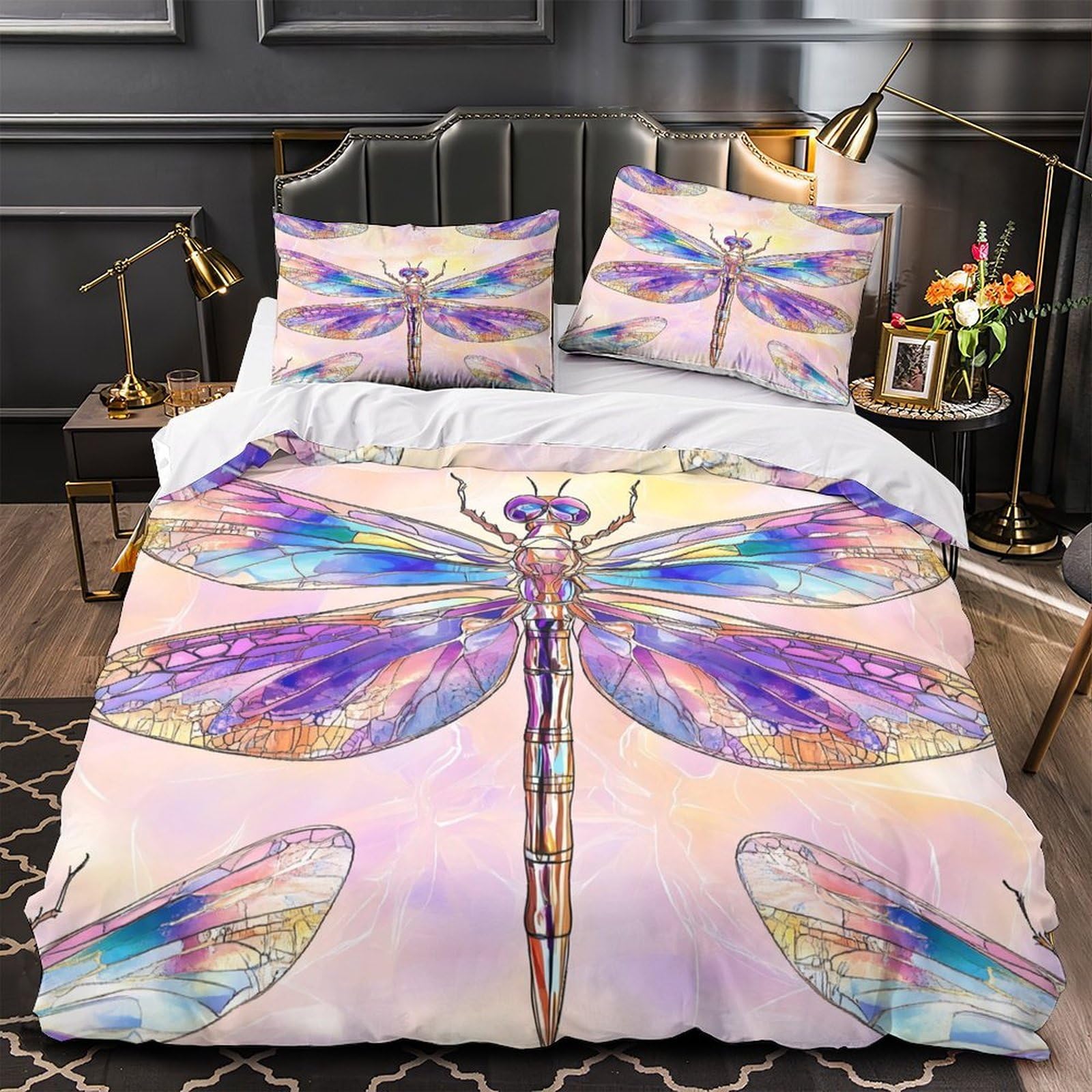 Parure de lit King microfibres brodés 220x240cm avec housse de couette
