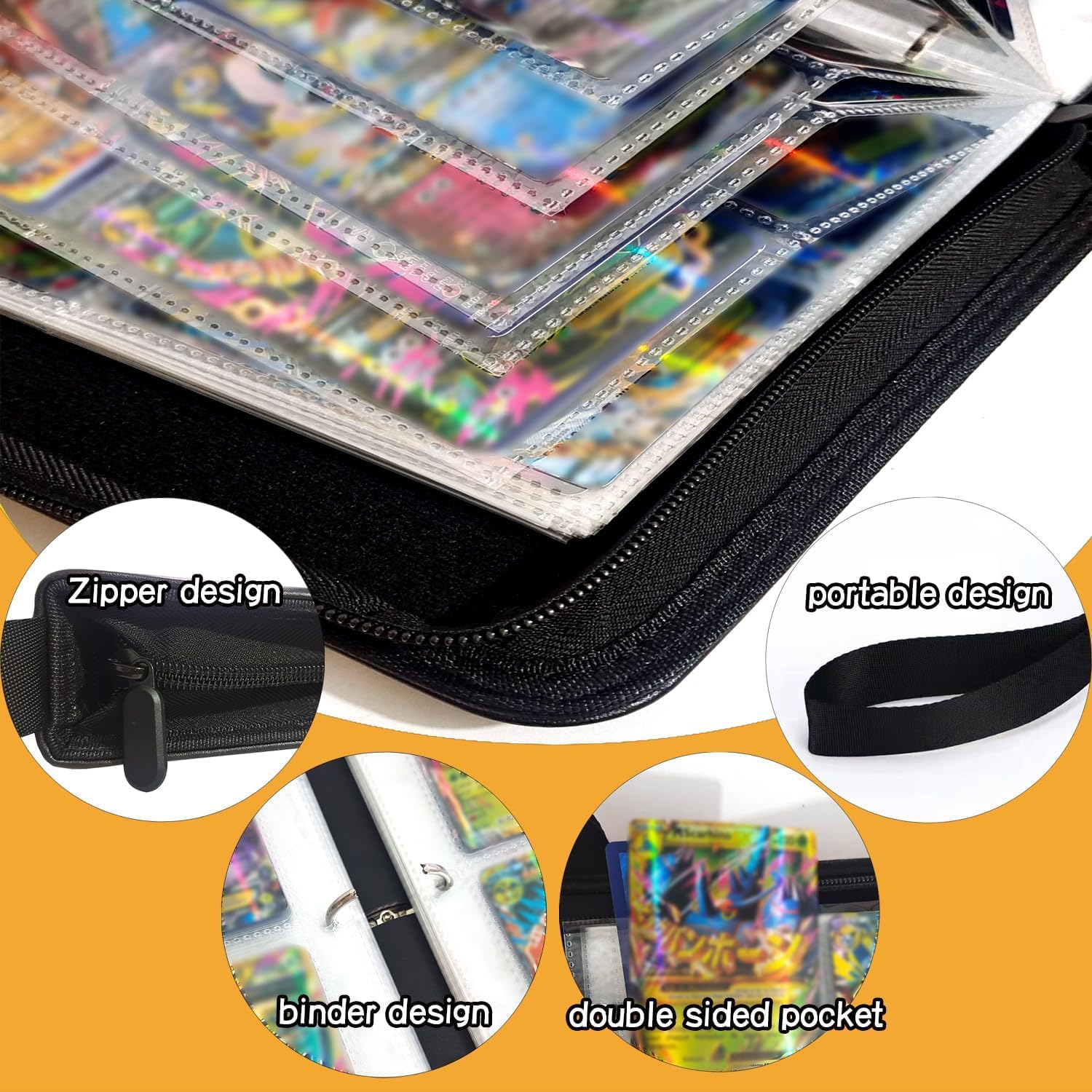 Sammelkarten Album Mit Reißverschluss - 50 Seiten Für 400 Karten, PU Leder Qualität