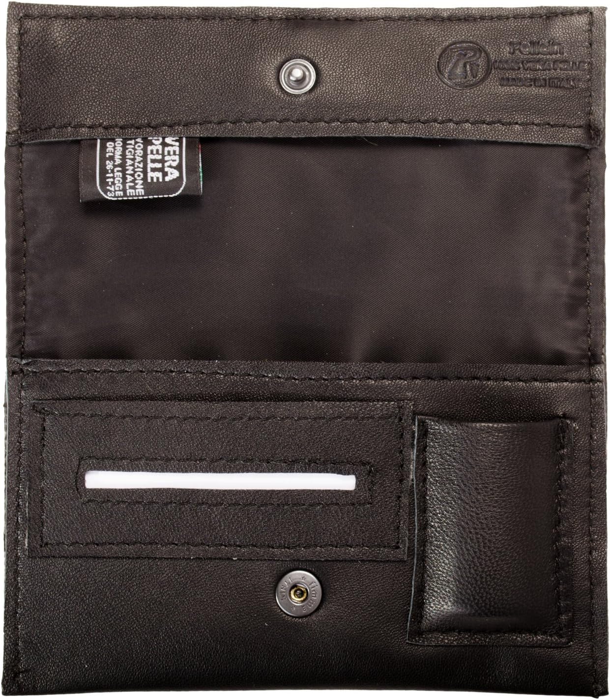 Hero Black Genuine Leather Tobacco Pouch, Filter, Rolling Paper and Lighter Holder, Handmade In Italy