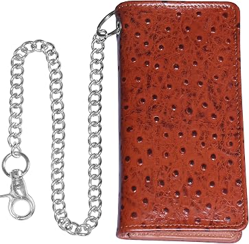 IBRO Motorcycle Biker BifoldChain Wallet for Men Ostrich Brown
