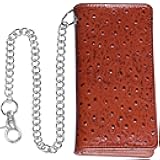 IBRO Motorcycle Biker BifoldChain Wallet for Men Ostrich Brown